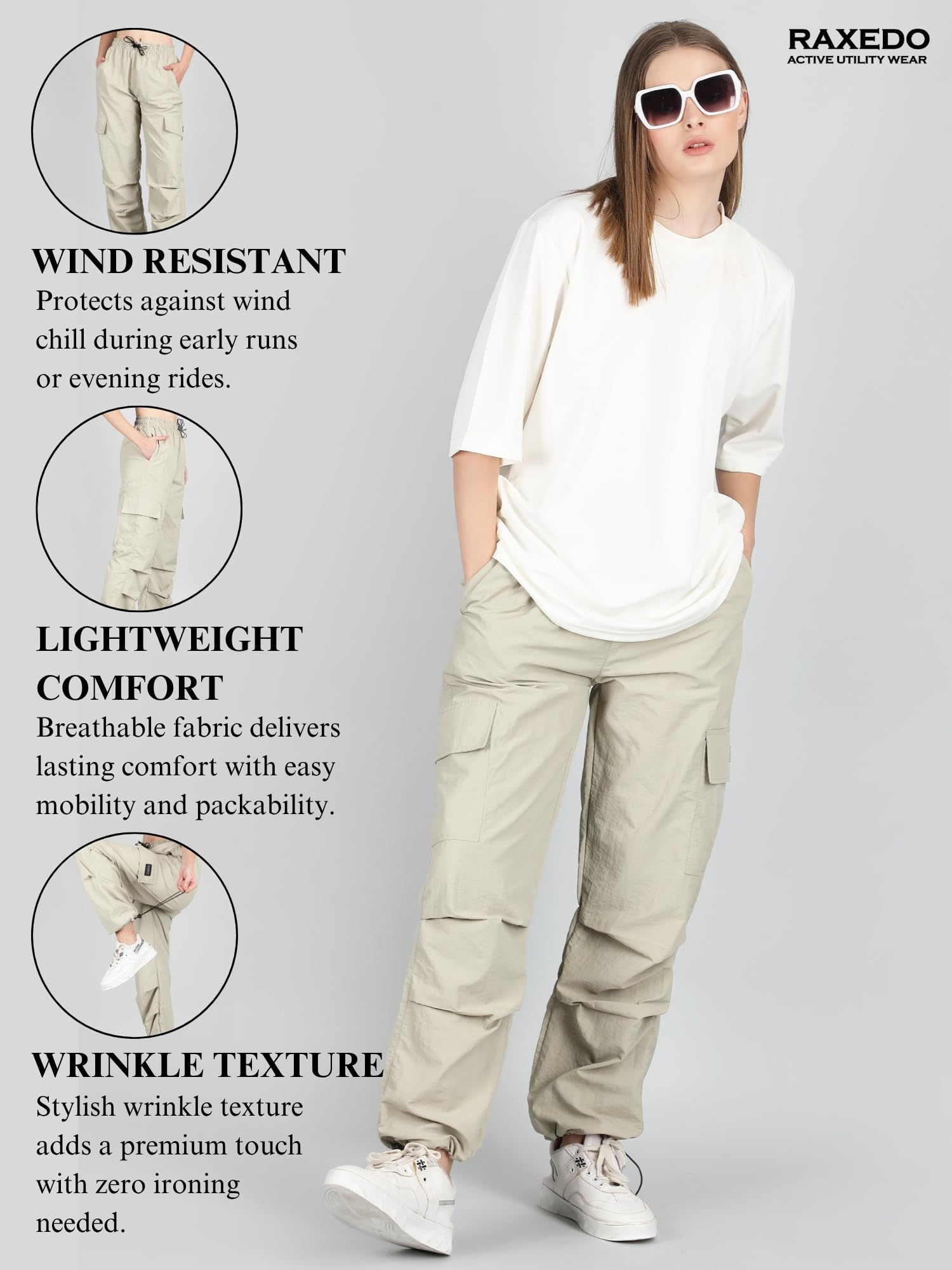RAXEDO Parachute Pants for Women, Water-Resistant Baggy Cargo Pant for Women, Active Wear, Korean Pant for Woman, Cargo Pants for Woman - Image 5