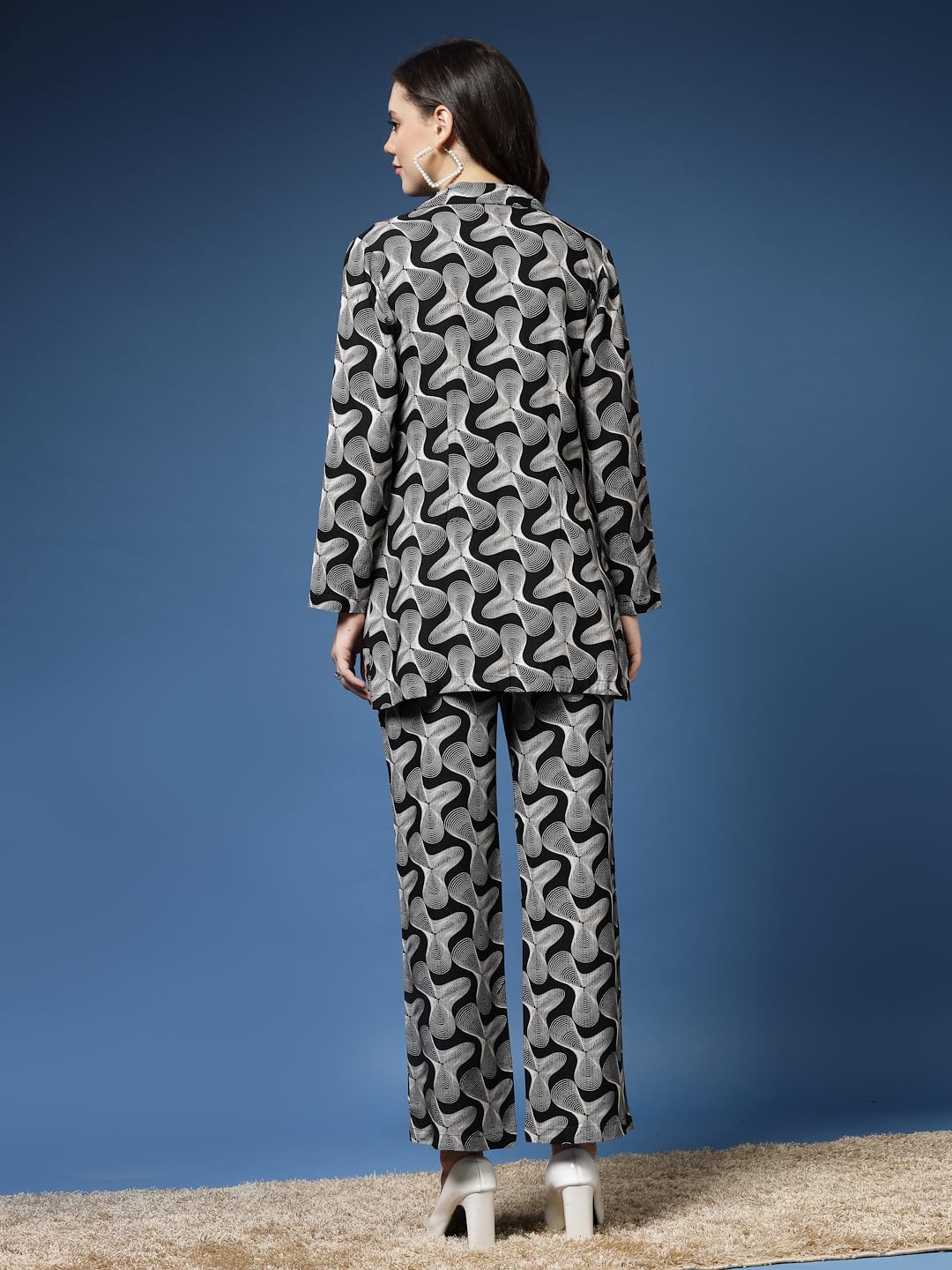 Daevish Tog New Printed Rayon 3 Piece Co Ord Set for Women - Top, Pant With Blazer - Crop Top With Blazer, Black - Image 7