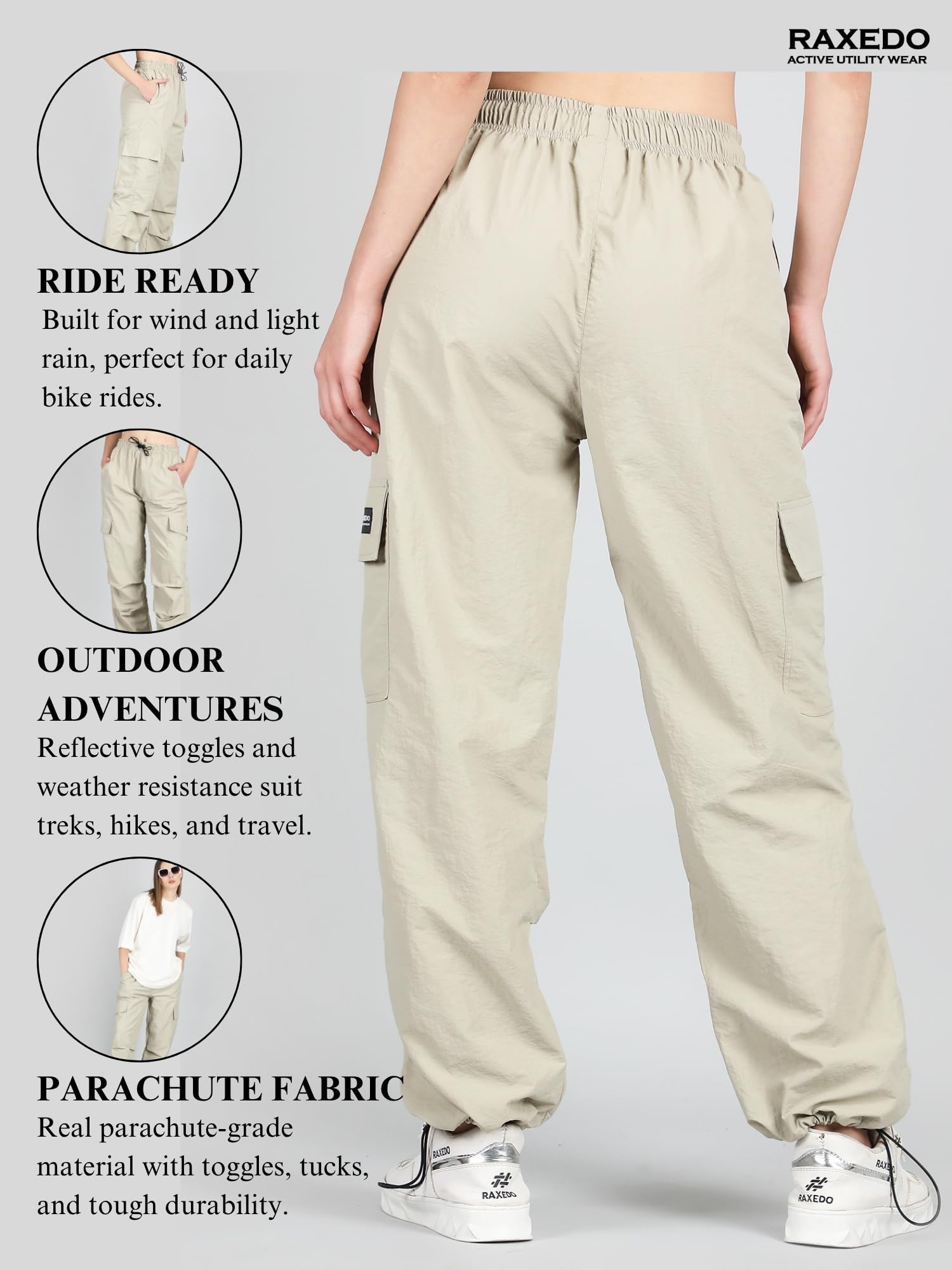 RAXEDO Parachute Pants for Women, Water-Resistant Baggy Cargo Pant for Women, Active Wear, Korean Pant for Woman, Cargo Pants for Woman - Image 4