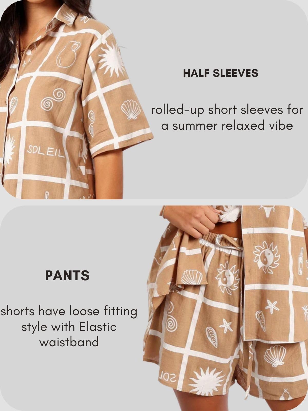 Leriya Fashion Women Rayon Printed Pajama Set | Shorts Nightsuit Set | Beach Outfits Beige, Medium - Image 4