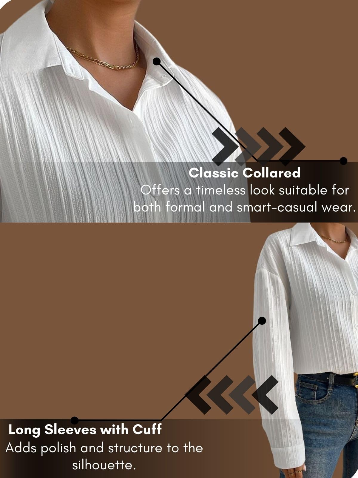 GRECIILOOKS Shirts for Women – Korean Style Long Sleeve Oversized Button Down | Plus Size Workwear Top for Office & Casual Wear - Image 3