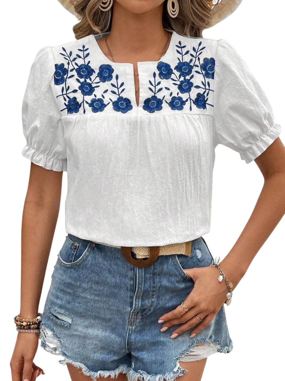 FERY LONDON Regular Fit and Girls Floral Embroidery for Women Stylish westernwear || Short Sleeve Tops