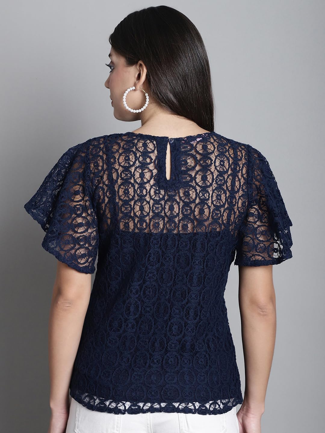 DRESSITUDE Women Self Designed Round Neck Flared Sleeve Lace Top with Camisole - Image 8