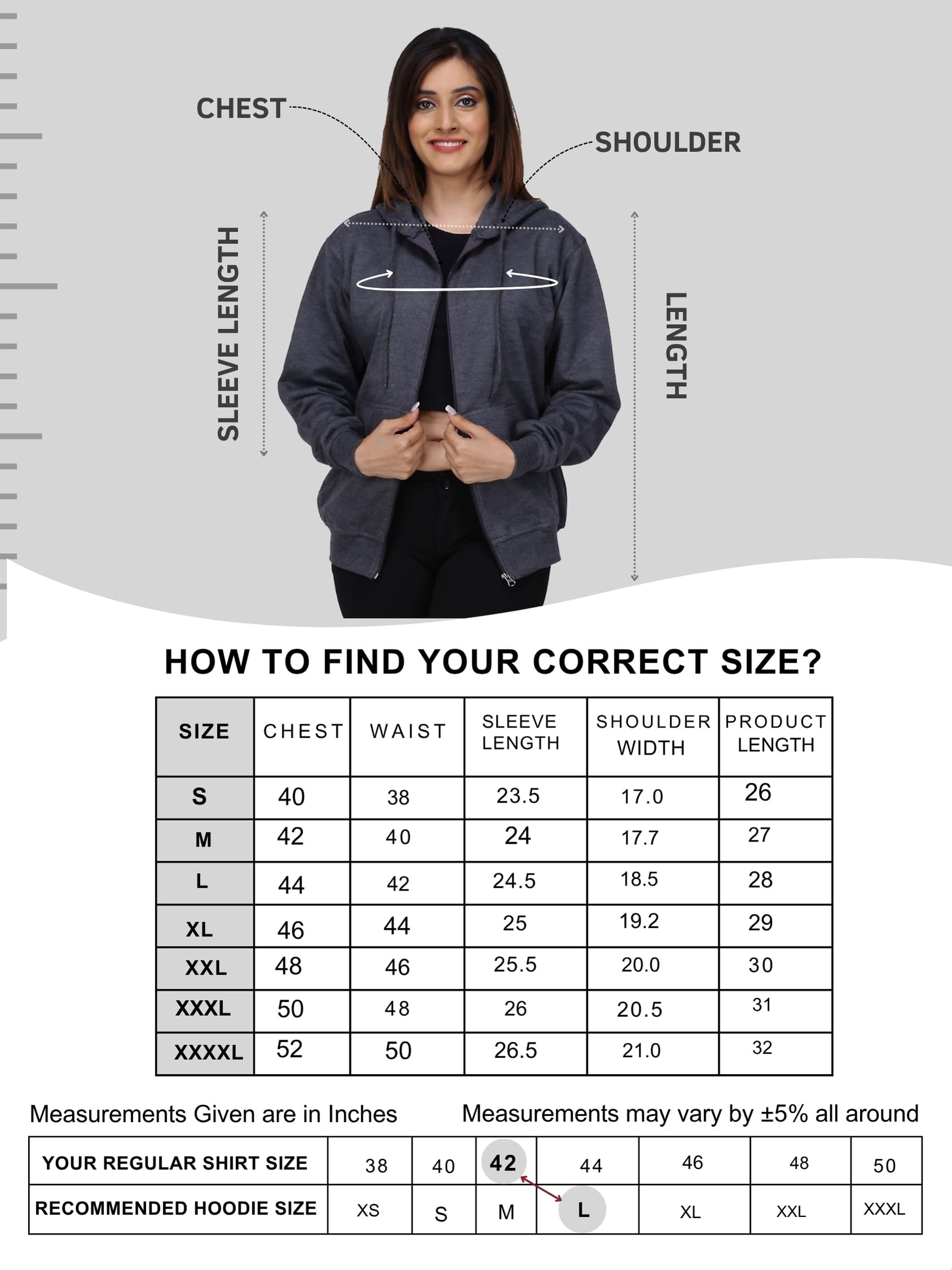 FALTU.CO Women’s Full Sleeve Cotton Zipper Hoodie with Pockets | Regular Fit Hooded Sweatshirt Pullover for Winter, Casual, Outdoor, Travel & Everyday Wear | Charcoal Grey | L - Image 2