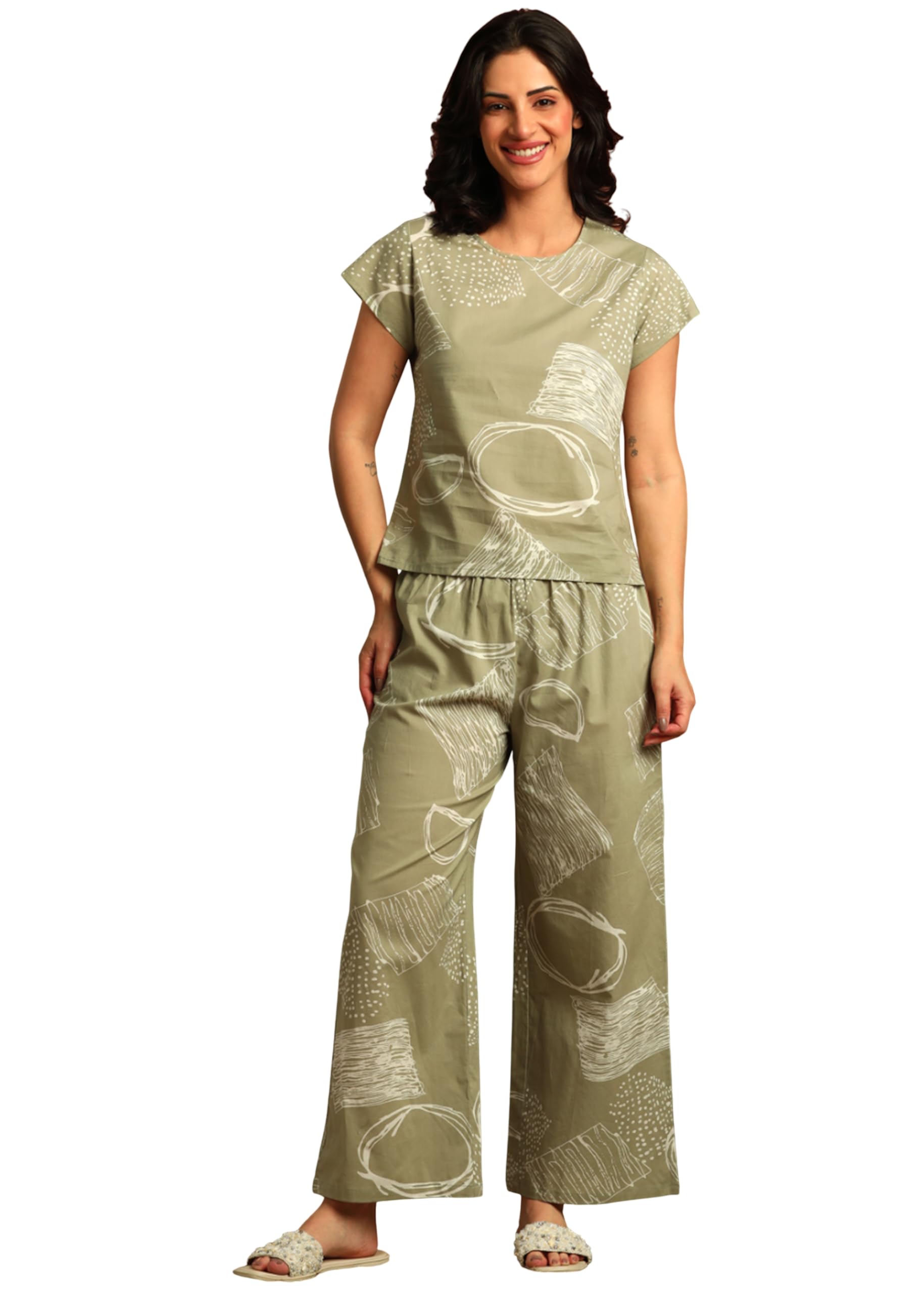 Yash Gallery Women's Cotton Cambric Printed Night Suit Set – Half Sleeve Top & Pajama | Loungewear & Sleepwear Set