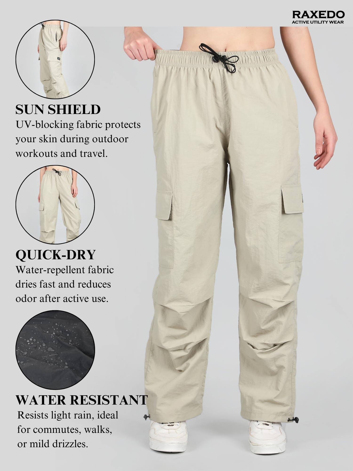 RAXEDO Parachute Pants for Women, Water-Resistant Baggy Cargo Pant for Women, Active Wear, Korean Pant for Woman, Cargo Pants for Woman - Image 6