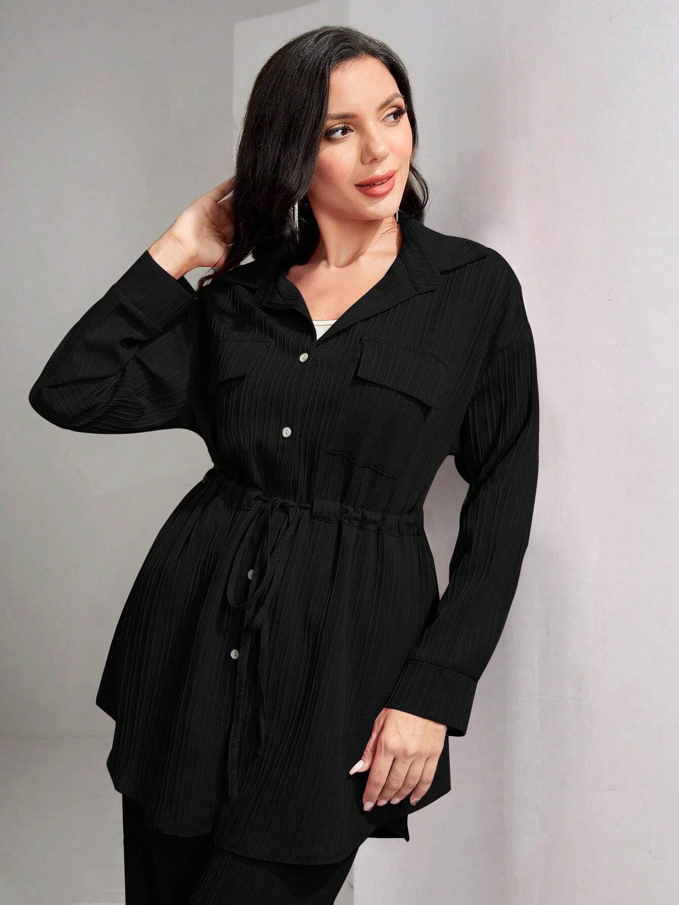 TADKEE Women's Solid Color Casual Long Sleeve Top and Pant Co-ord Set with Pockets | Co ord Set for Women | Kurta Set for Women - Image 4