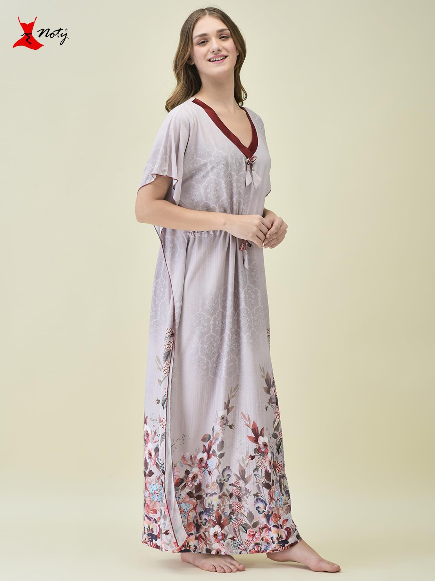 Noty Polyester Blend Women's Kaftan Maxi Nighty | Digital Print | Sarena Fabric | V Shaped Neck Nightwear | Nightdress for Girl - Image 5