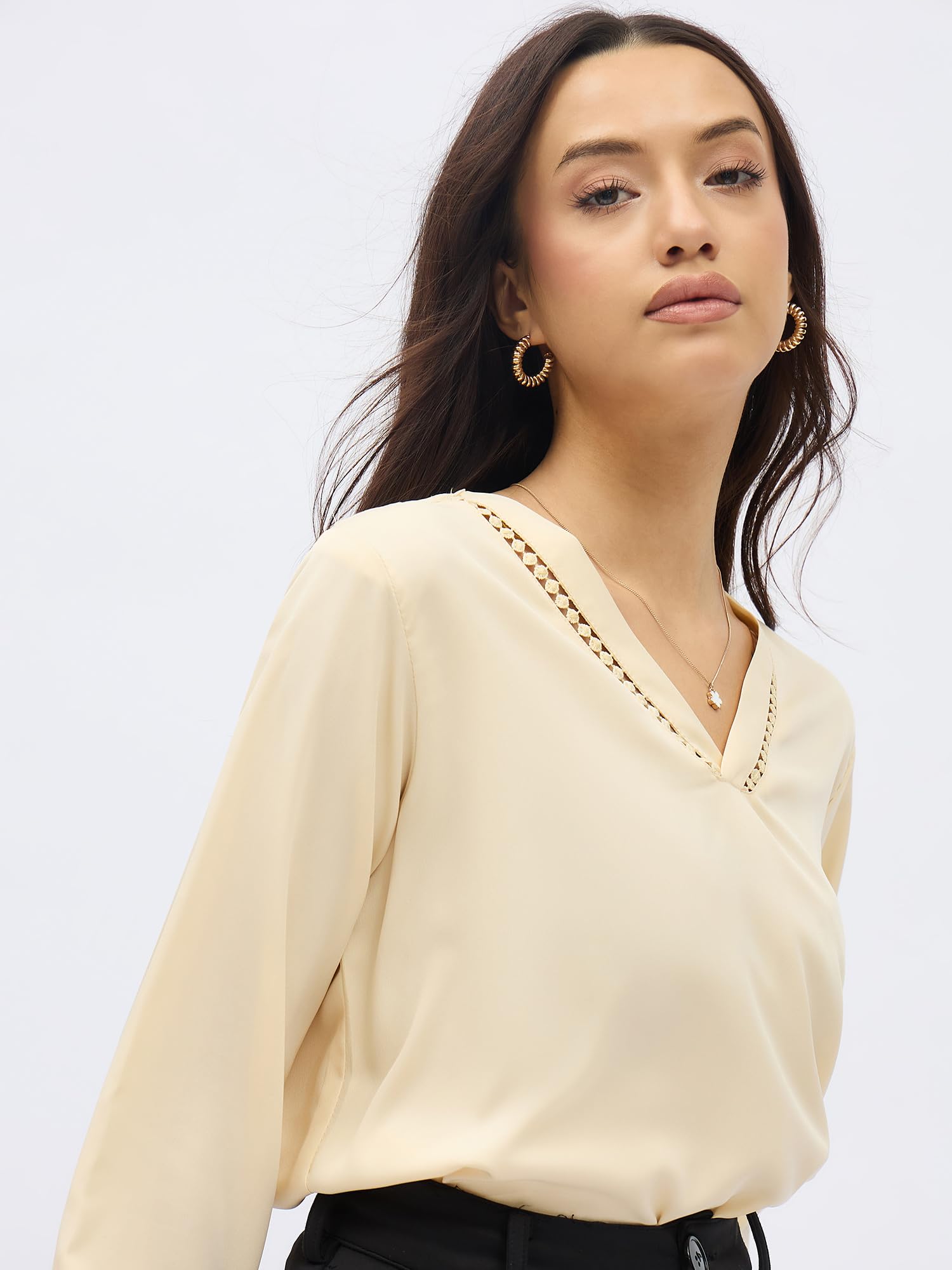 SheWill Beige Solid V-Neck Top Stylish Ethnic and Western Tops for Women Summer Travel Wear Trendy Tops for Jeans Lightweight Comfortable Casual ALLTP1267_RUS-XL - Image 5