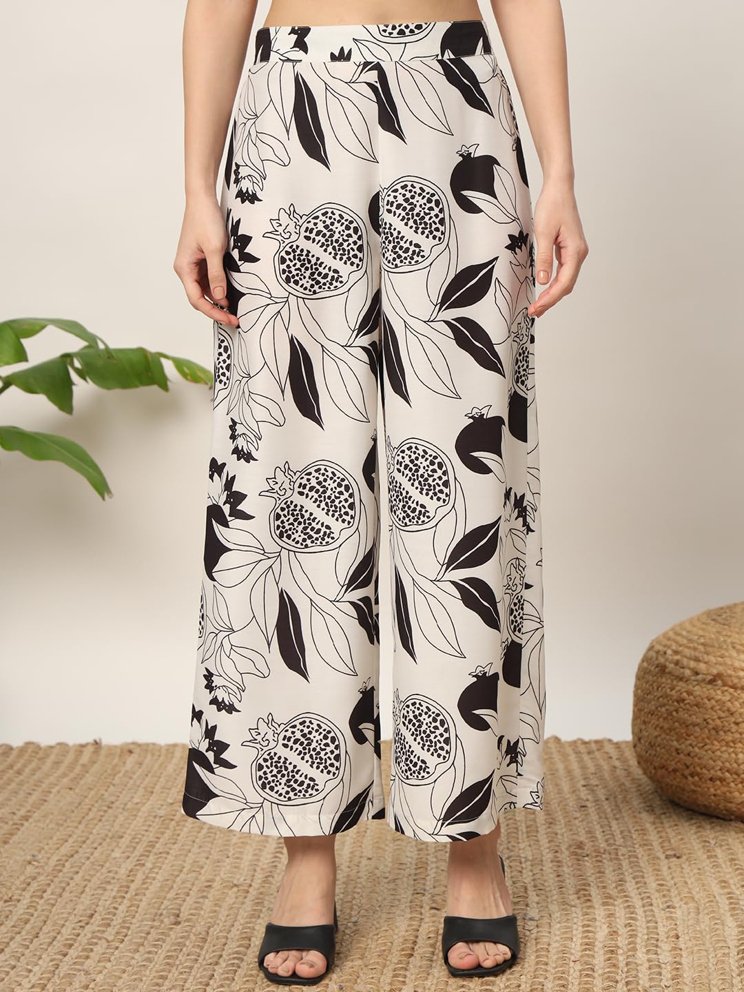 FIORRA Women's Off White Cotton Blend Printed Tunic with Palazzo Co-ords Set SET0144 - Image 2