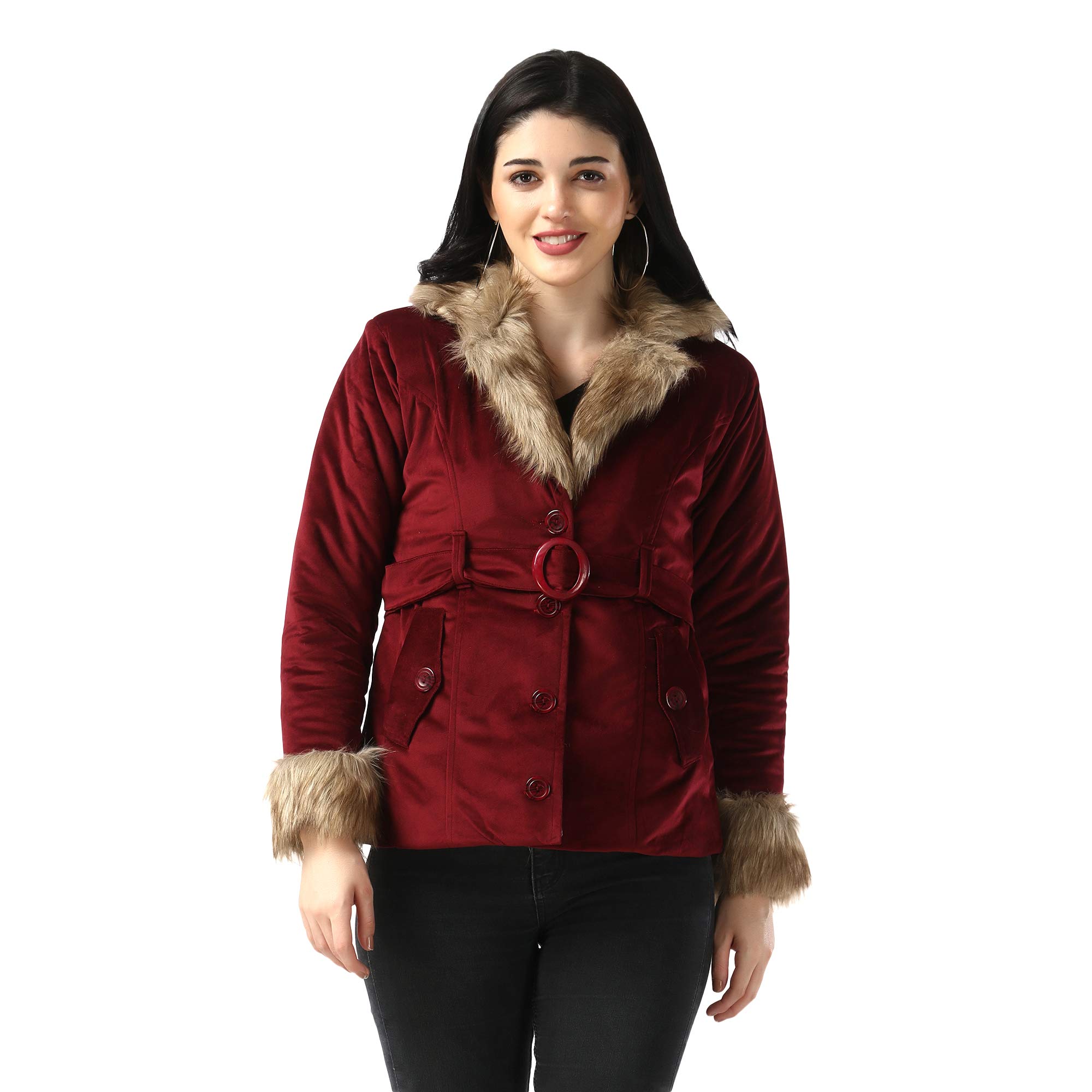DIMPY GARMENTS Imported Velvet Fur Collar Women Winter Jacket