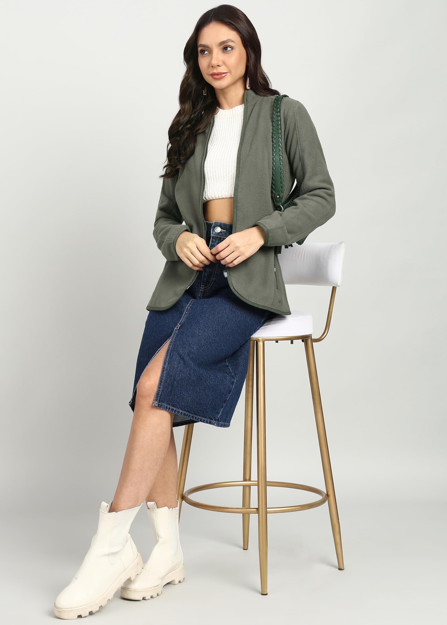 Alan Jones Clothing Women's Standard Length Standing Collar Zipper Fleece Jacket - Image 6