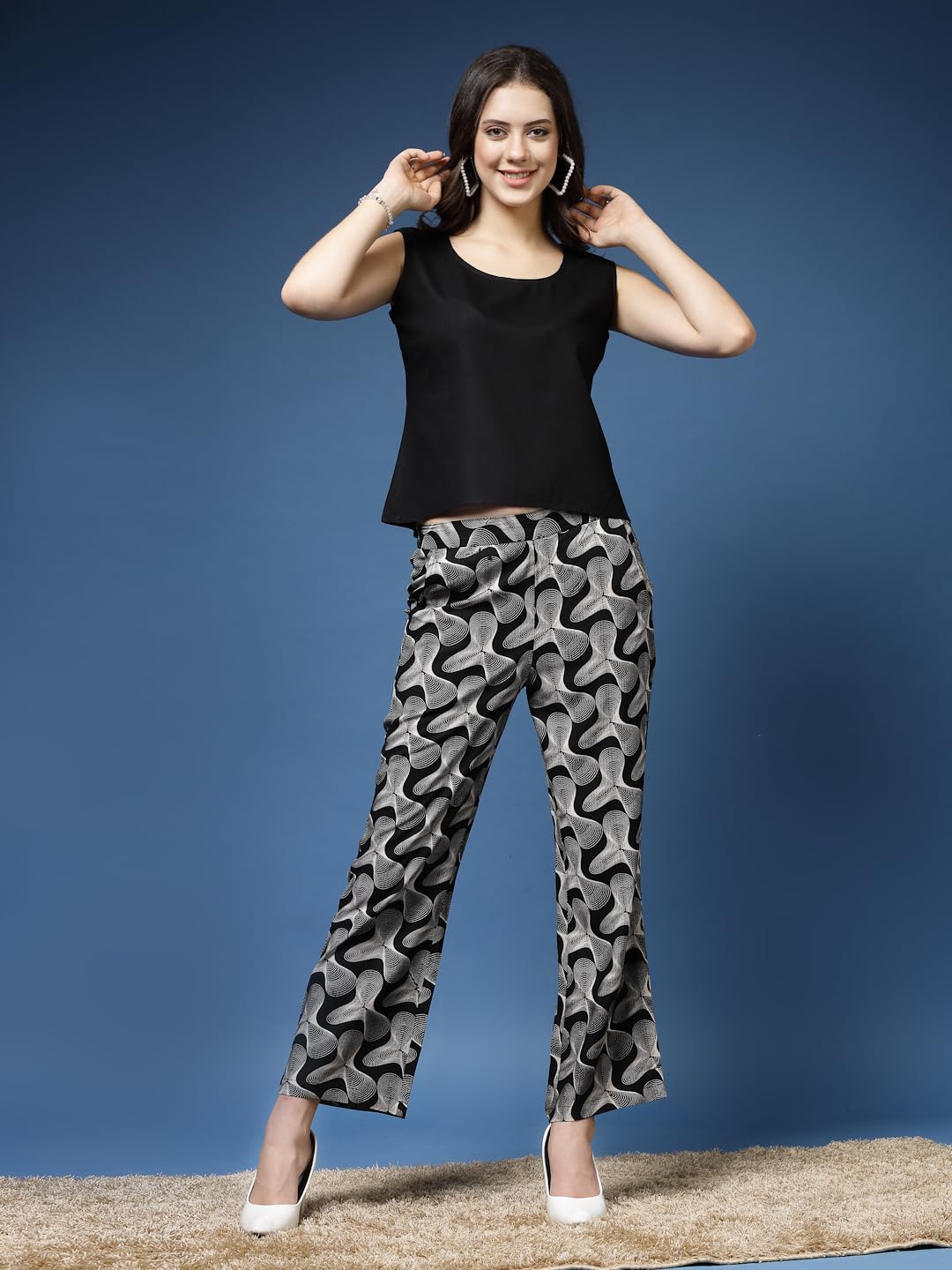 Daevish Tog New Printed Rayon 3 Piece Co Ord Set for Women - Top, Pant With Blazer - Crop Top With Blazer, Black - Image 6