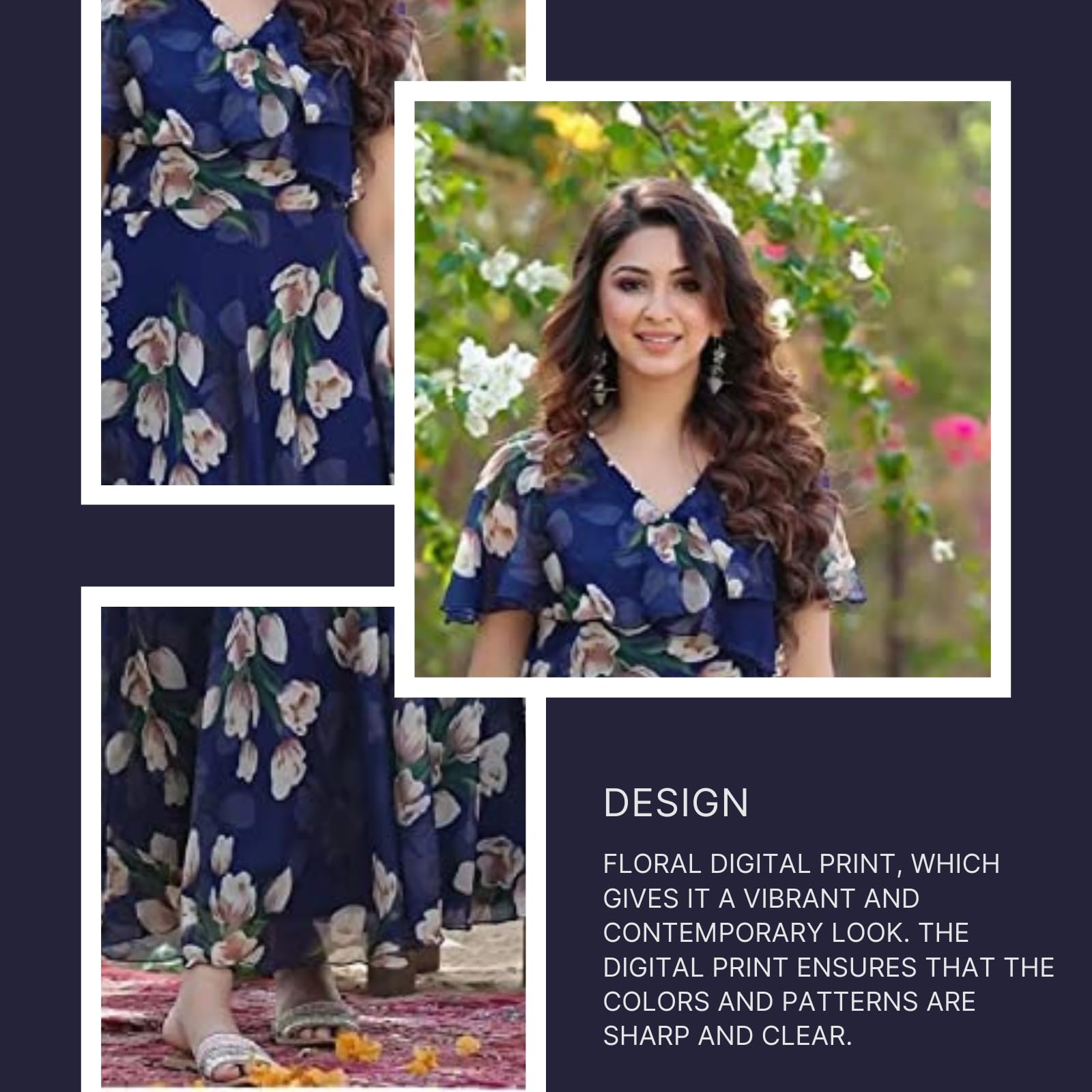 Fashion2wear Women's Georgette Casual Floral Digital Print Half Sleeve Knee Length Fit and Flare Long Maxi Gown Dress - Image 3