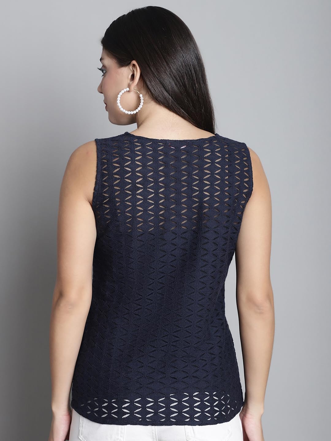 DRESSITUDE Women Self Designed V-Neck Sleeveless Lace Top with Camisole - Image 8