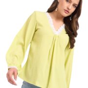 SheWill Lime Self Design Lace A-Line Top Stylish Ethnic and Western Tops for Women Summer Travel Wear Trendy Tops for Jeans Lightweight Comfortable Top Elegant and Chic Look ALLTP1250_RUS