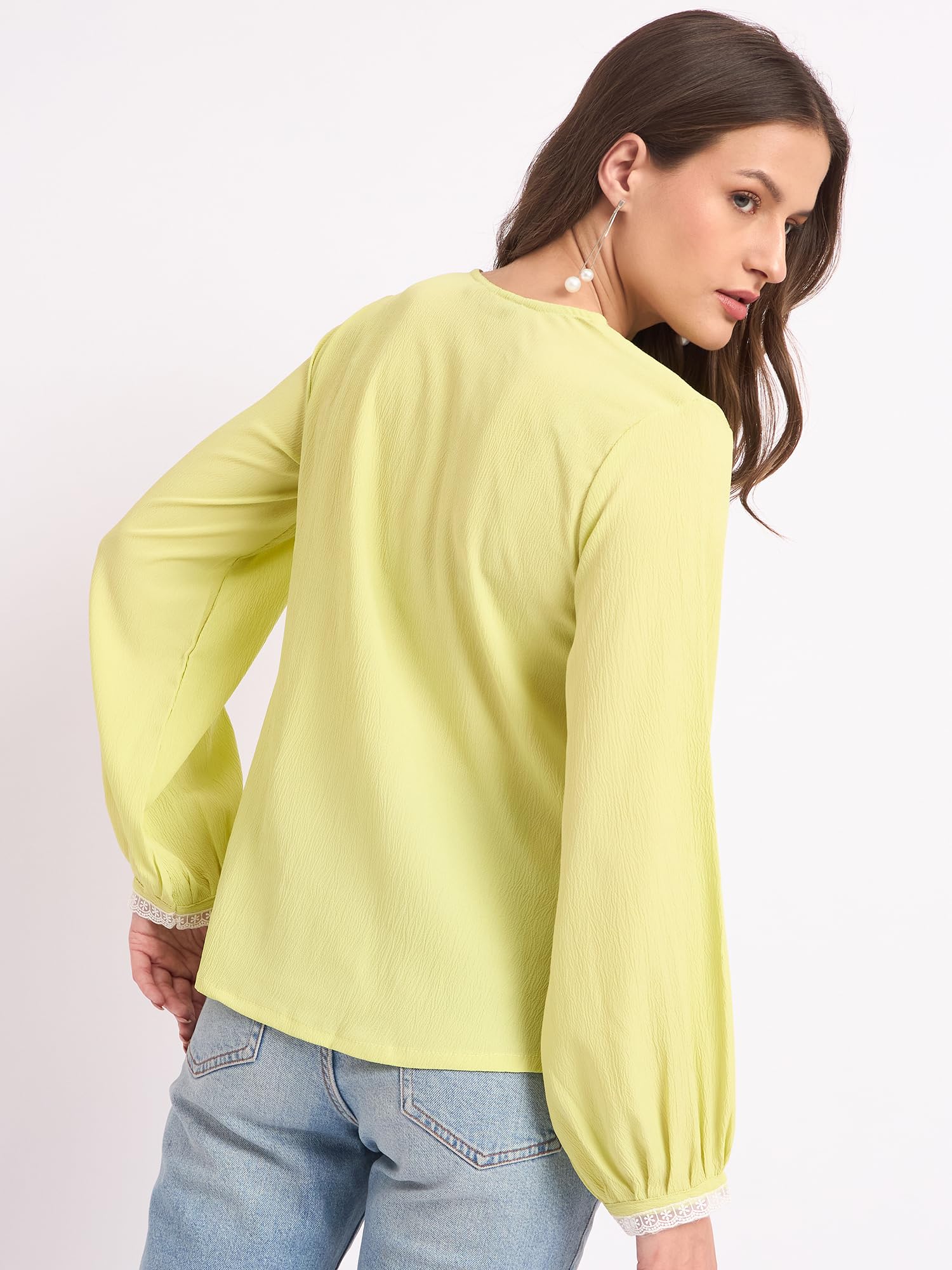 SheWill Lime Self Design Lace A-Line Top Stylish Ethnic and Western Tops for Women Summer Travel Wear Trendy Tops for Jeans Lightweight Comfortable Top Elegant and Chic Look ALLTP1250_RUS - Image 3