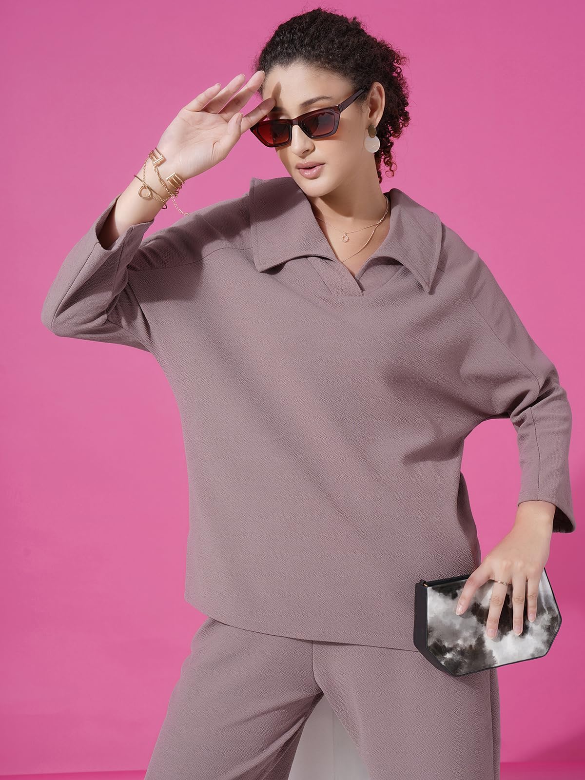 Selvia Women's Co-ords Set|Lycra Oversized Top & Trouser Set|Casual Co-ords Set for Women|Two Piece Co-ord Set|Office Wear Co-ords Set - Image 5