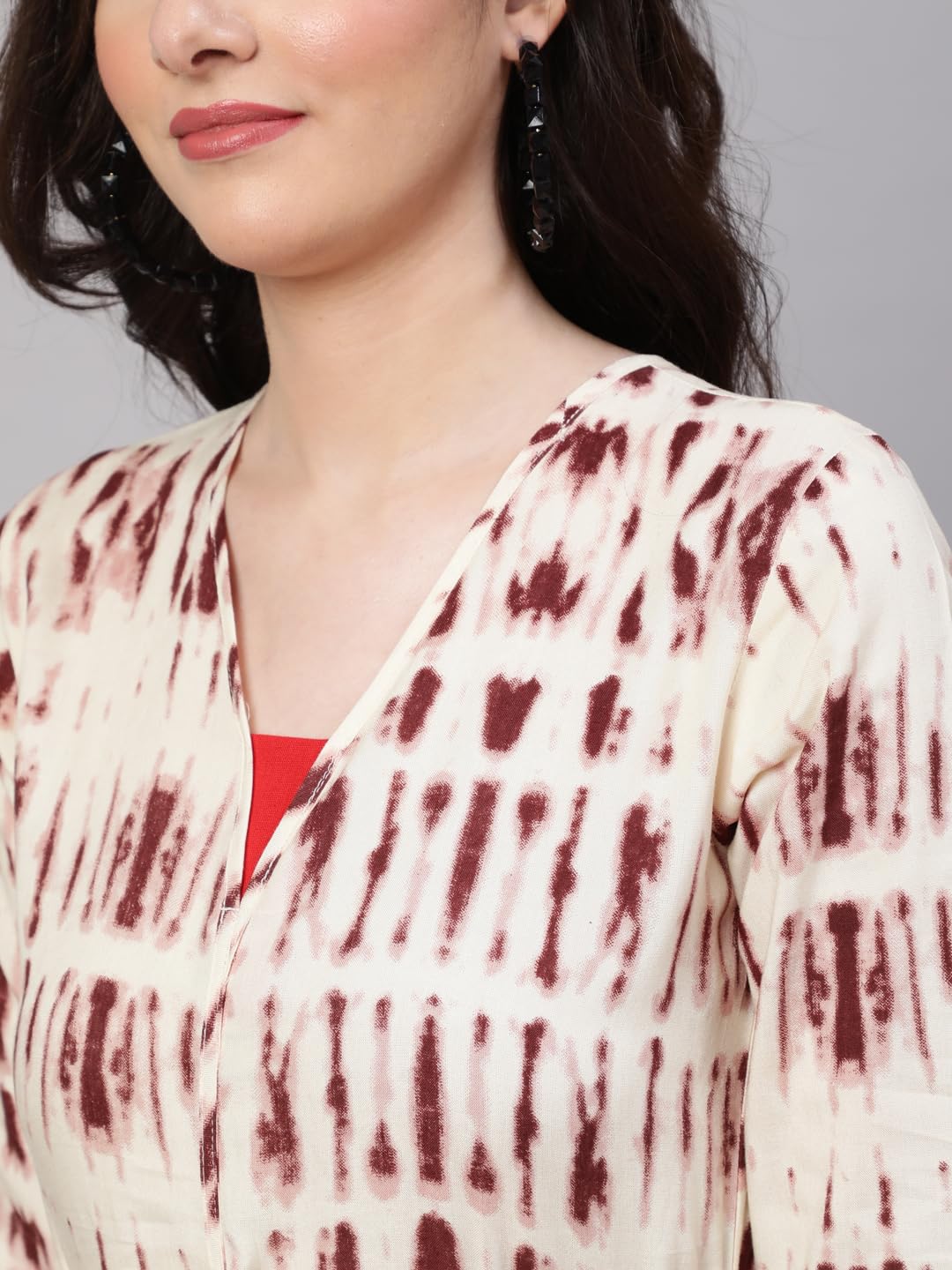 Daevish Women's New Rayon Print Tie-up Waist V Neck Flared Maxi Dress Brown - Image 4