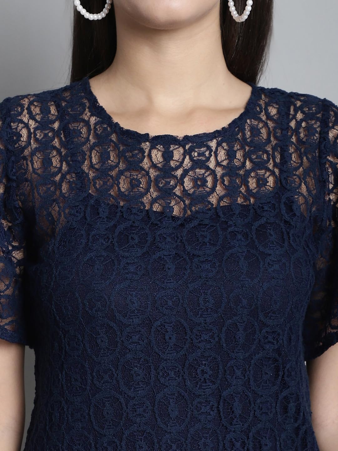 DRESSITUDE Women Self Designed Round Neck Flared Sleeve Lace Top with Camisole - Image 4