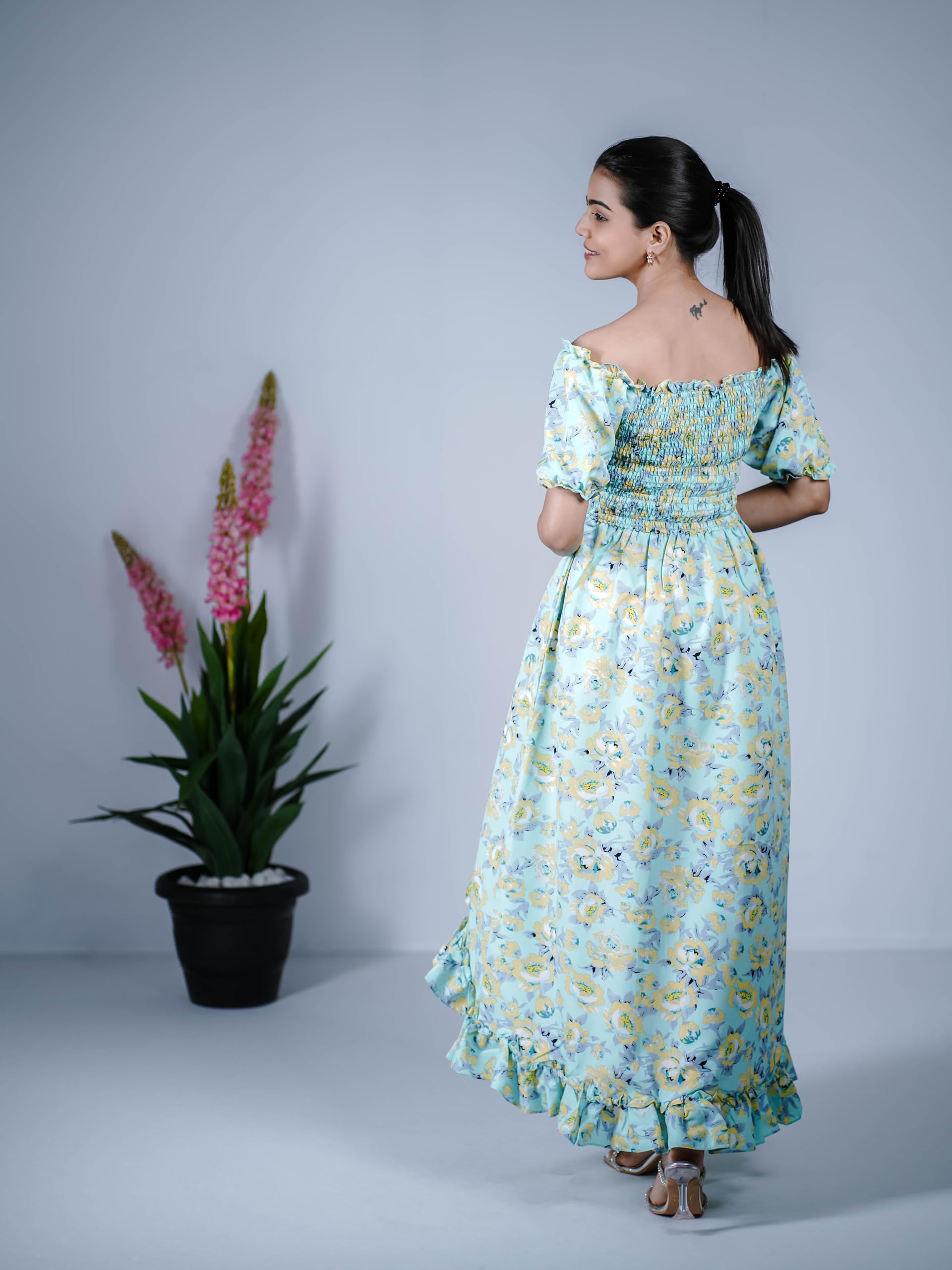 EILAA Boutique Women Crepe Midi-Maxi Dresses | Short-Long Dress | Floral Print | Maxi Gown | Dress for Women Sea Blue,2XL - Image 2