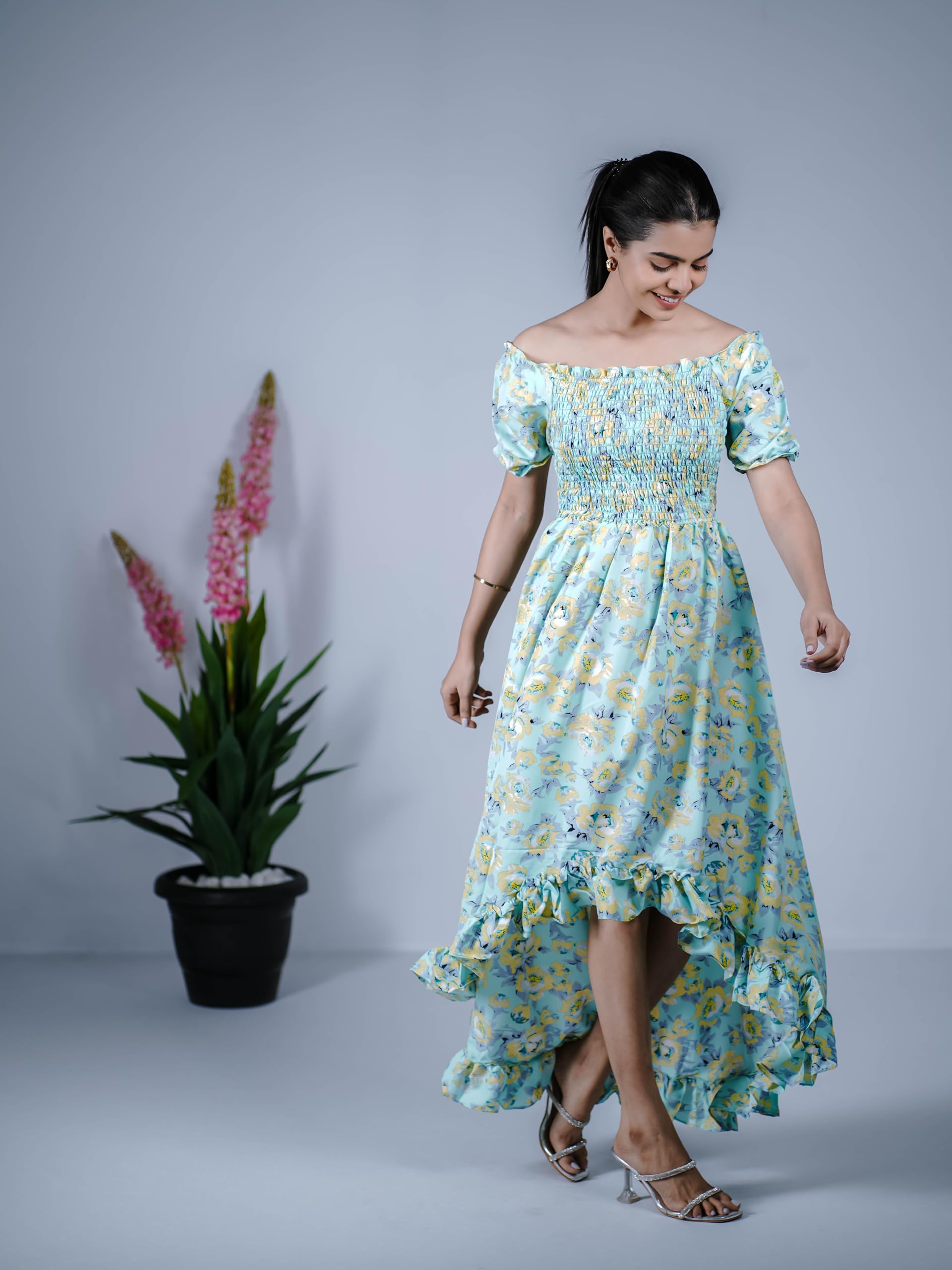 EILAA Boutique Women Crepe Midi-Maxi Dresses | Short-Long Dress | Floral Print | Maxi Gown | Dress for Women Sea Blue,2XL - Image 3