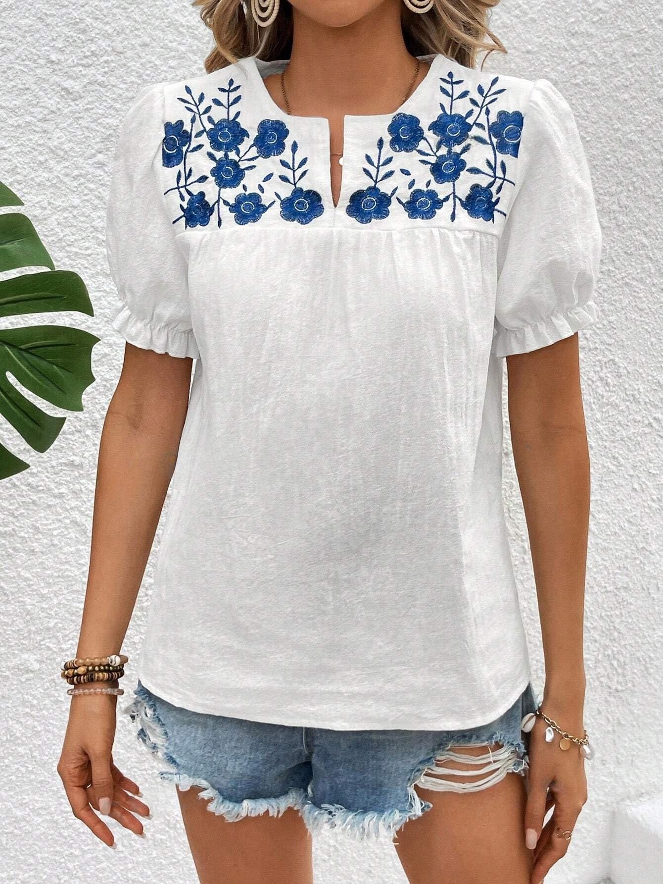 FERY LONDON Regular Fit and Girls Floral Embroidery for Women Stylish westernwear || Short Sleeve Tops - Image 4