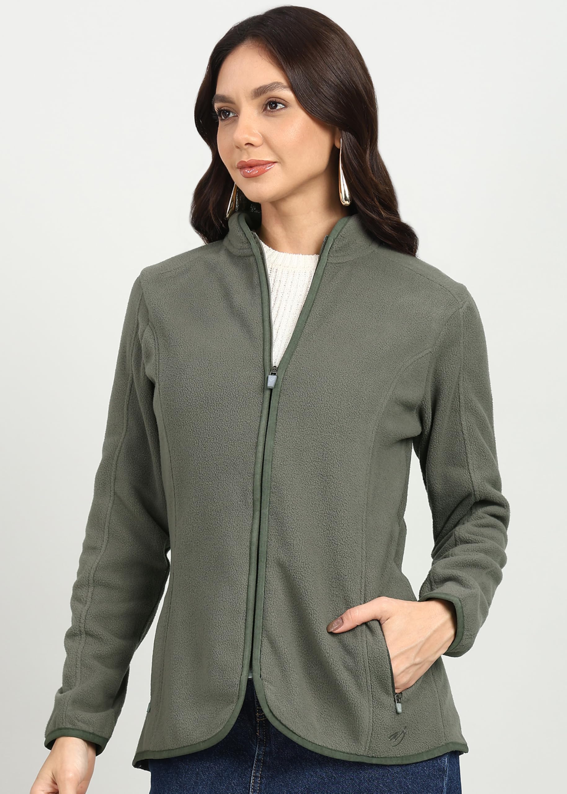 Alan Jones Clothing Women's Standard Length Standing Collar Zipper Fleece Jacket - Image 2