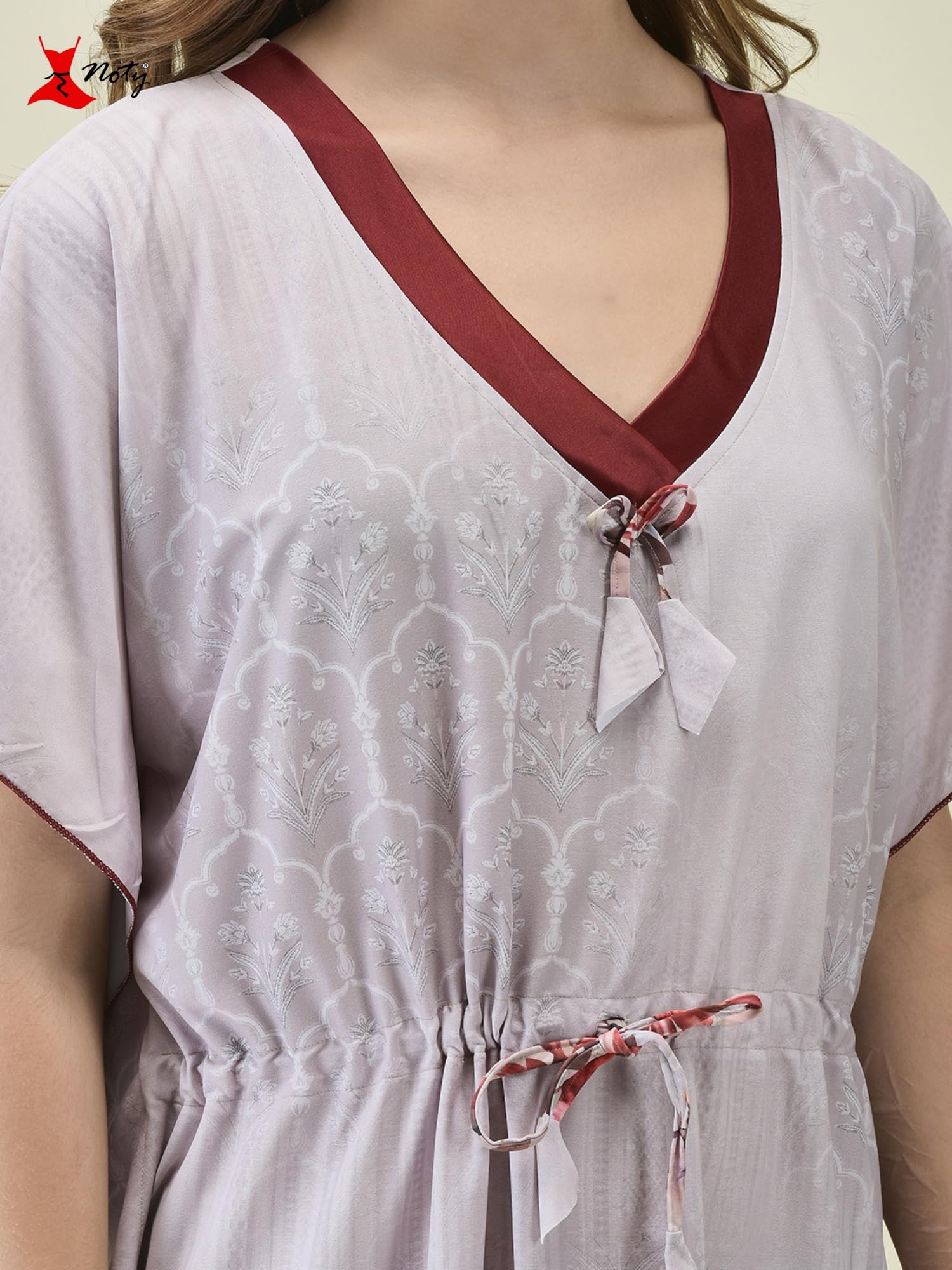 Noty Polyester Blend Women's Kaftan Maxi Nighty | Digital Print | Sarena Fabric | V Shaped Neck Nightwear | Nightdress for Girl - Image 2