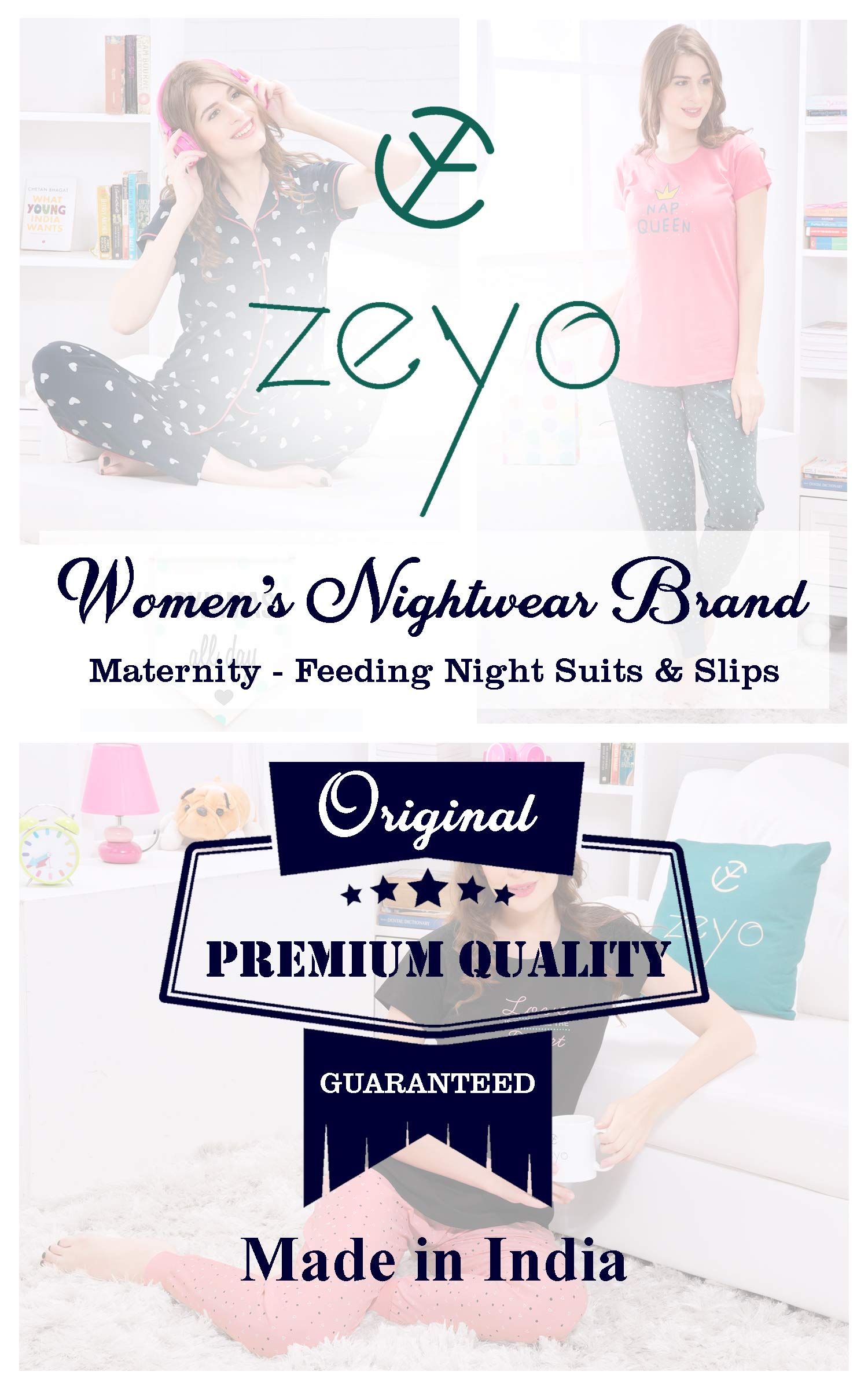 ZEYO Women's Cotton Dot Printed Maroon Red Night Suit Set of Top & Shorts 5228 - Image 2