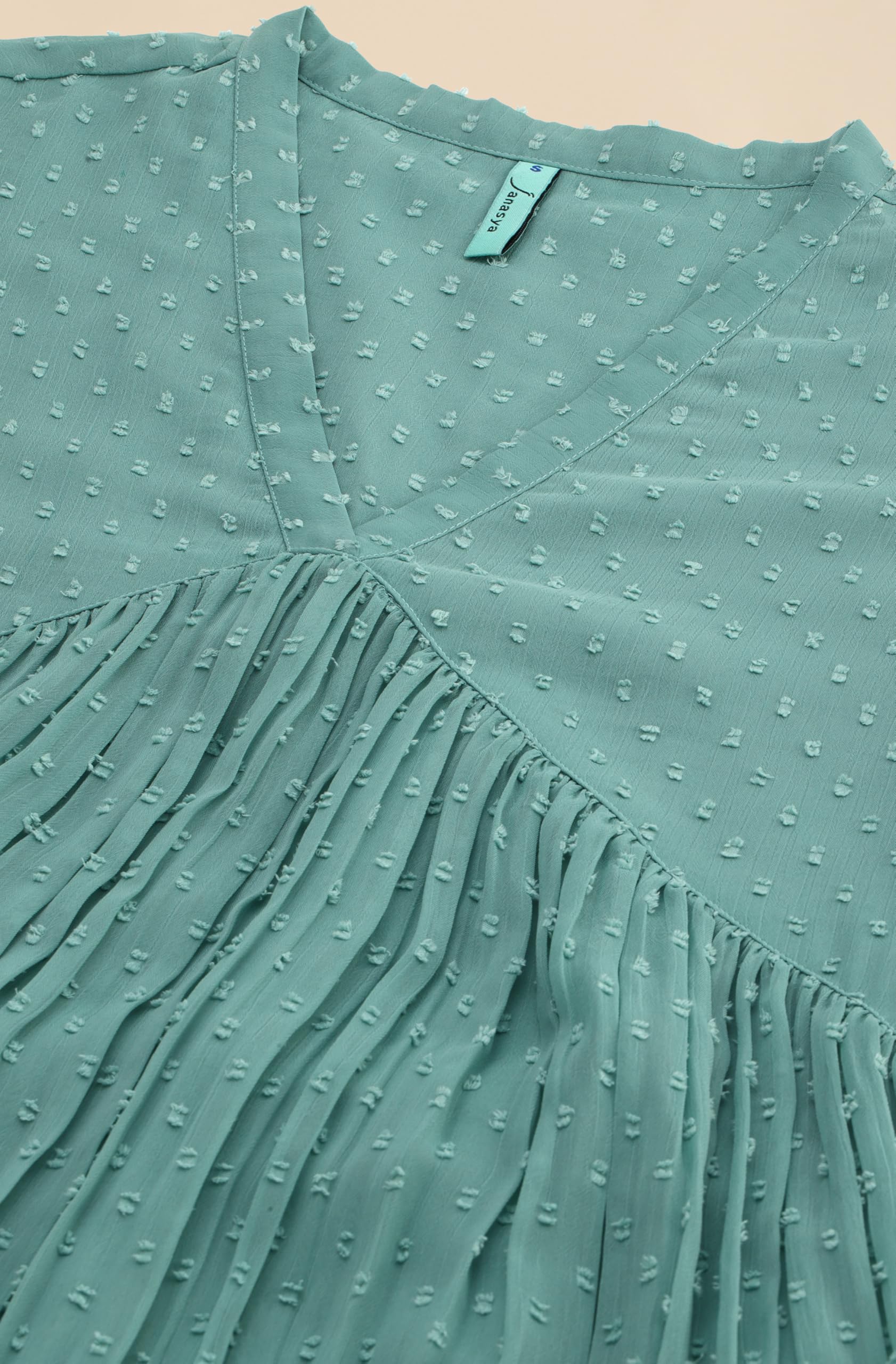 Janasya Women's Green Dobby Chiffon Self Design Flared Western Kurta - Image 3