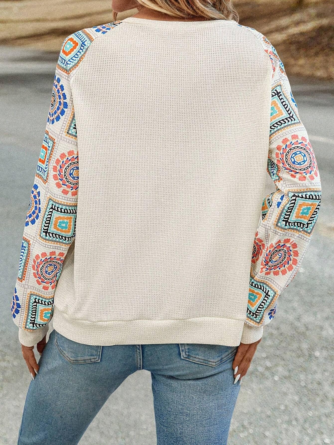 TAGAS Women Polyester Geometric Regular Fit Floral Print Round Nack Full l Long Sleeve Trendy Top - Image 4