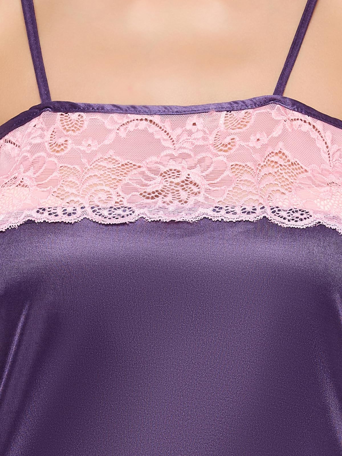 Clovia Women's 7 Pc Satin Nightwear Set - Purple - Image 2