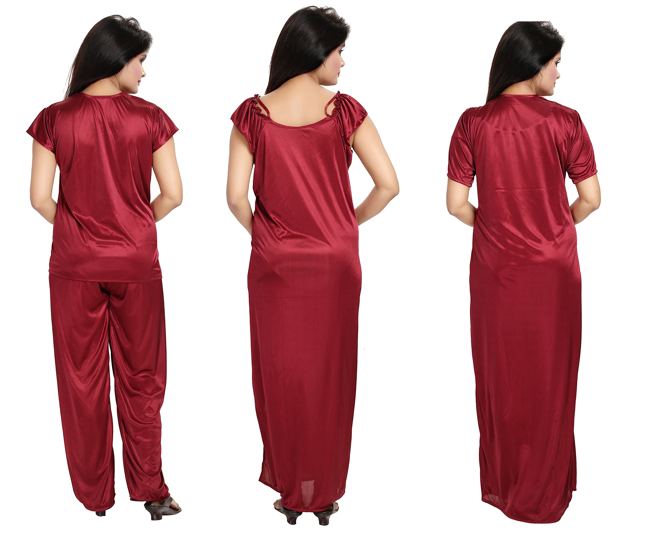 Noty Women's Satin Solid Nightwear Pajama Set Pack Of 4 - Image 2