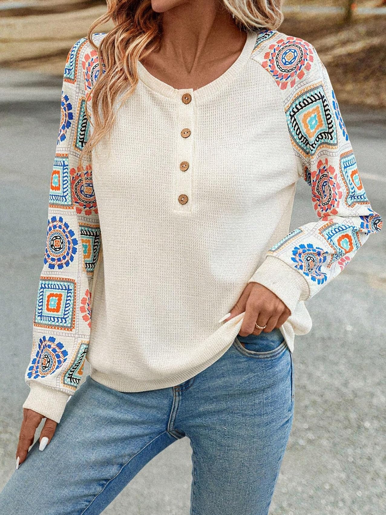 TAGAS Women Polyester Geometric Regular Fit Floral Print Round Nack Full l Long Sleeve Trendy Top - Image 5