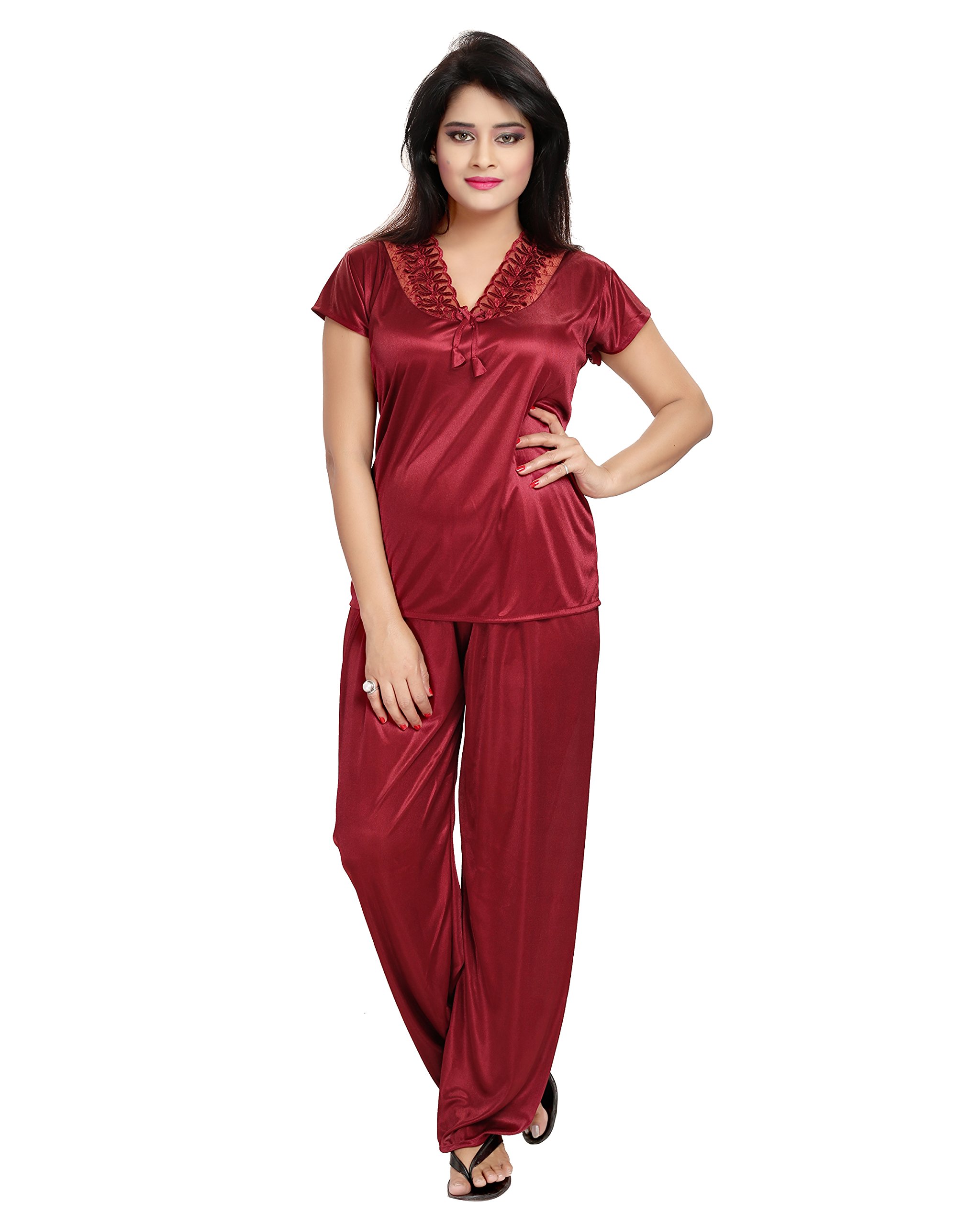 Noty Women's Satin Solid Nightwear Pajama Set Pack Of 4 - Image 5