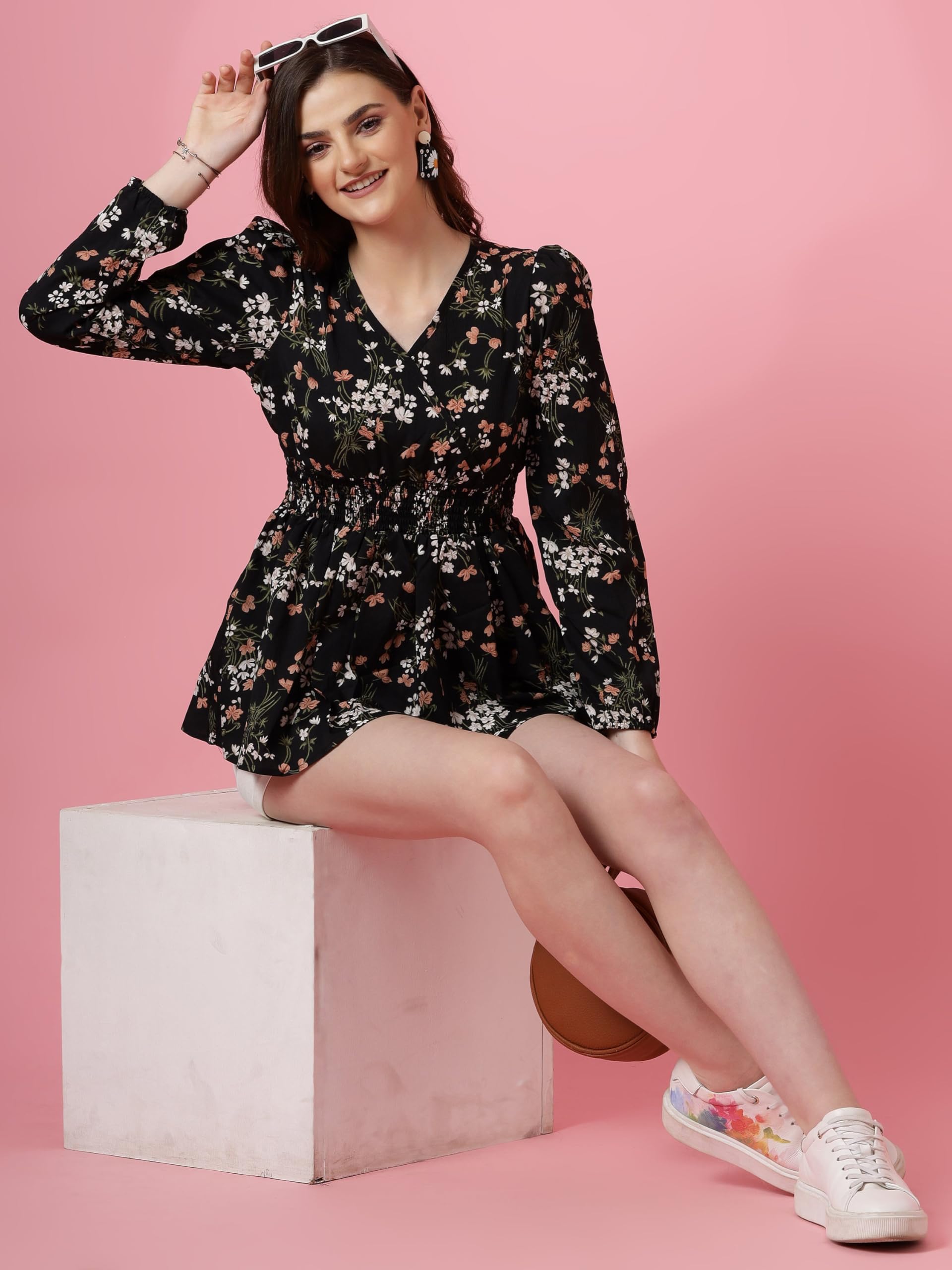 Sheetal Associates Women's Casual Puff Sleeves Floral Print Peplum Top - Image 4