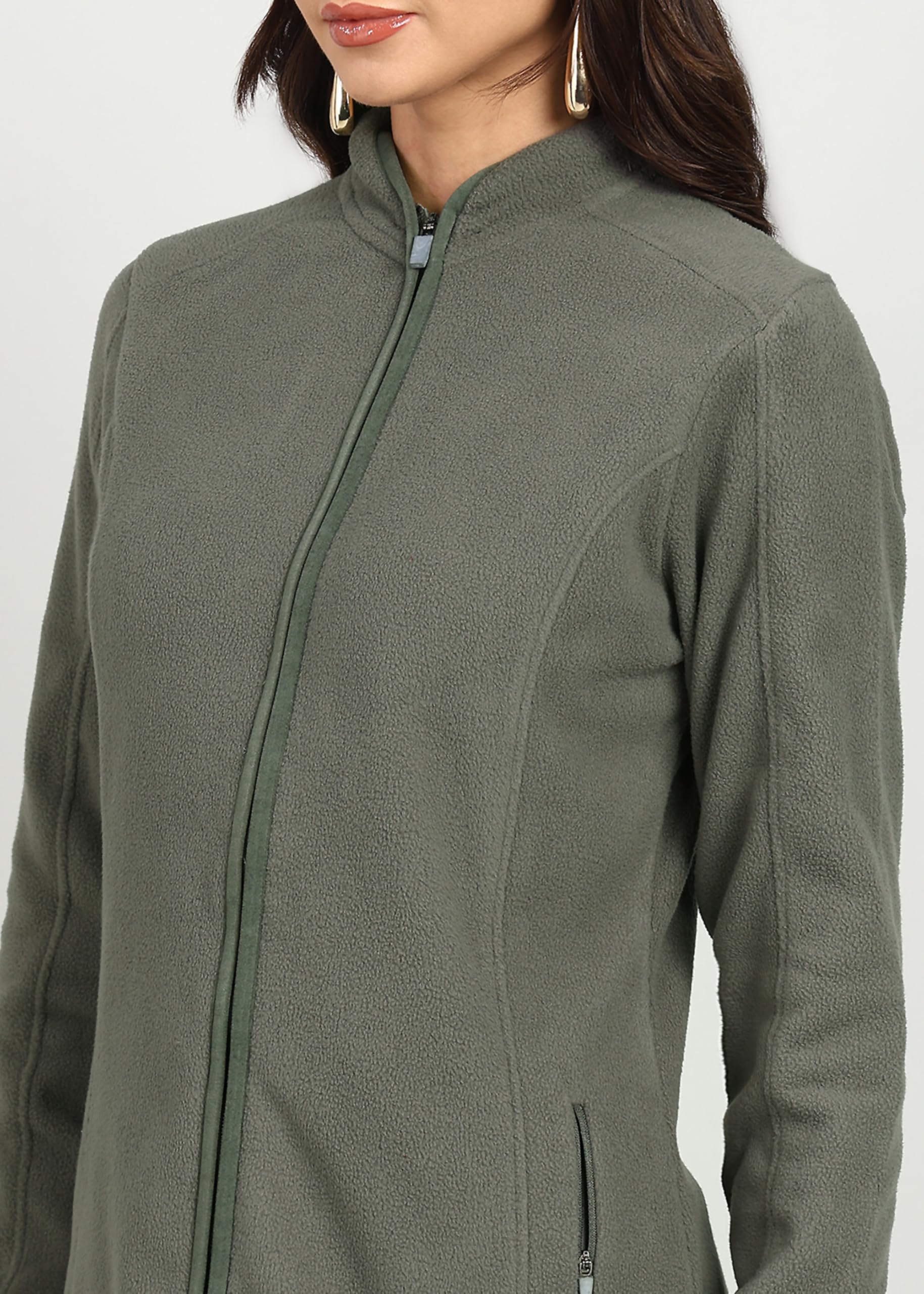 Alan Jones Clothing Women's Standard Length Standing Collar Zipper Fleece Jacket - Image 3
