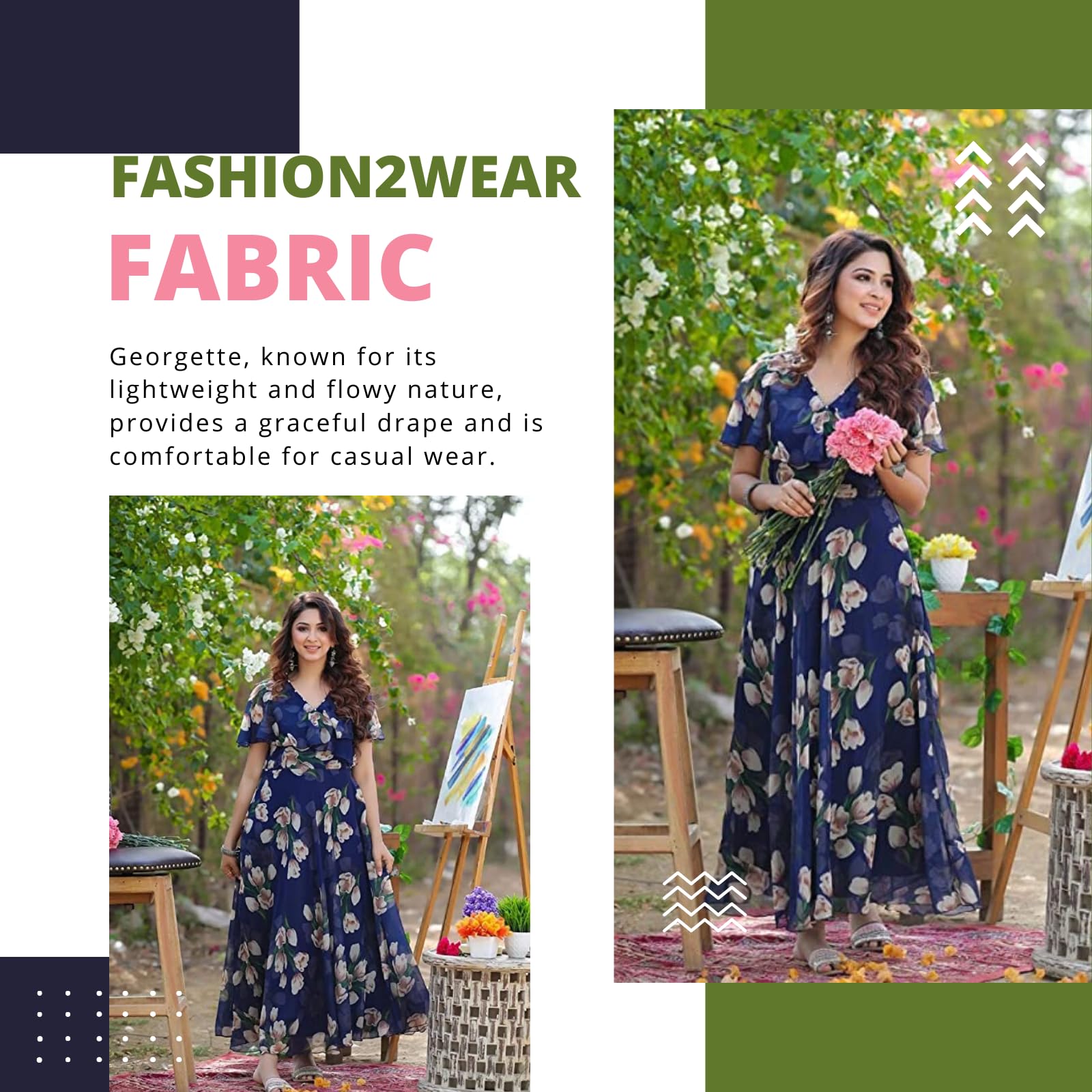 Fashion2wear Women's Georgette Casual Floral Digital Print Half Sleeve Knee Length Fit and Flare Long Maxi Gown Dress - Image 4