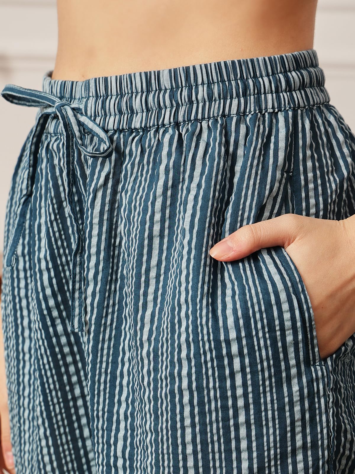 Clovia Women Rayon Blend Sassy Stripes Button Me Up Shirt & Pyjama Set - Image 5