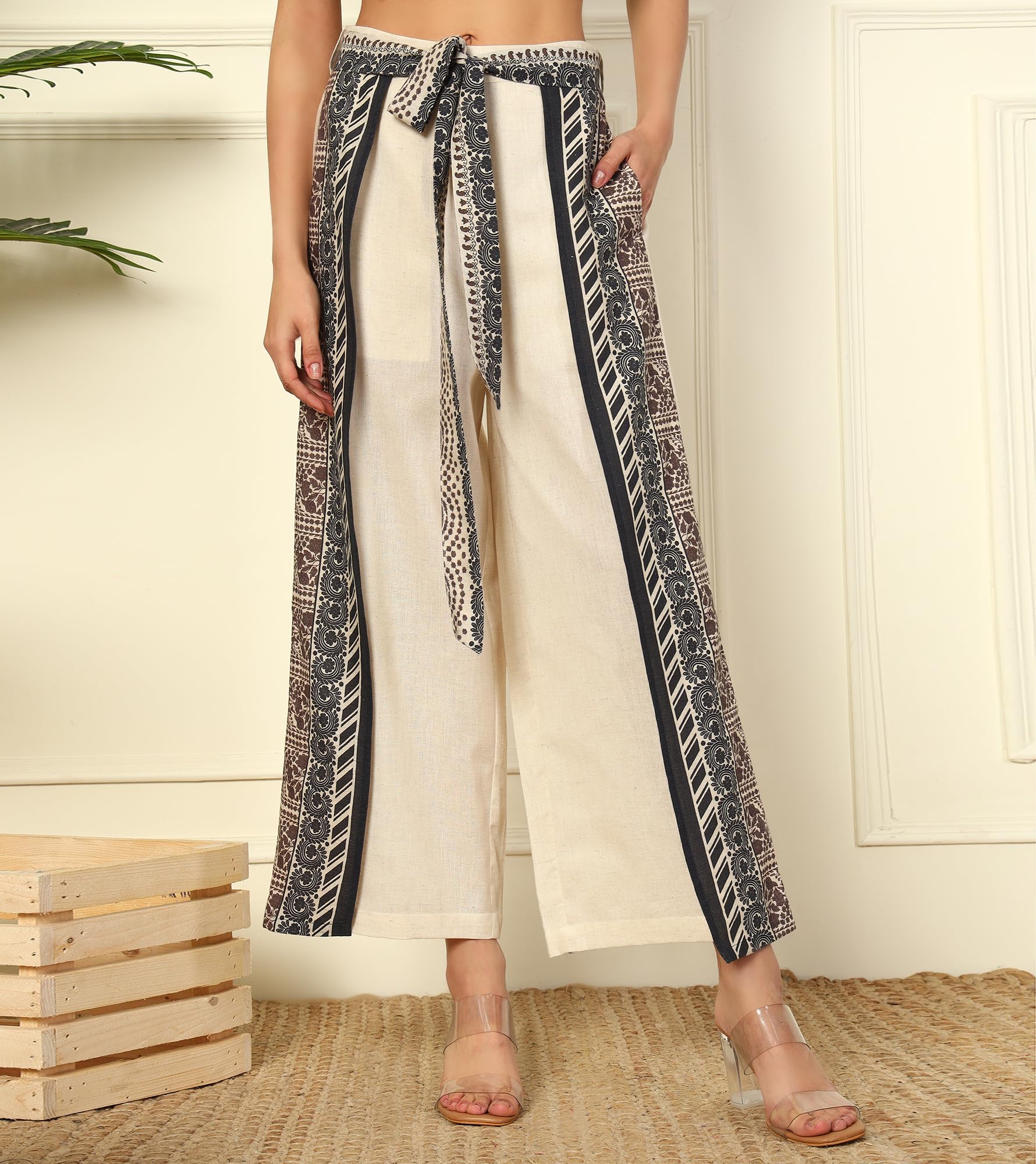 DEEBACO Solid with Printed Cotton Flex Shrug with Flap Pants Women's Co-Ord Set|Puff Sleeves Round Neck Long Length Relax Fit Summer Western Casual Wear Ladies Cord Set - Image 7