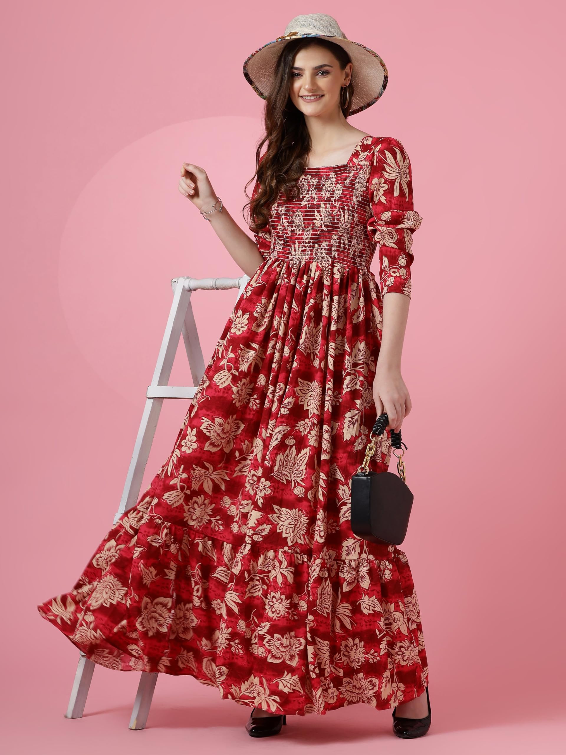 Sheetal Associates Women's Maxi Floral Print Crepe Regular Sleeves Casual Dress Red - Image 7