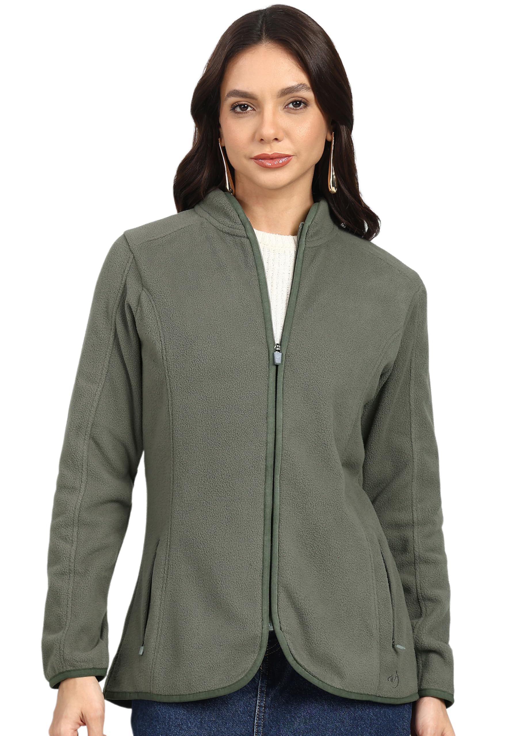 Alan Jones Clothing Women's Standard Length Standing Collar Zipper Fleece Jacket