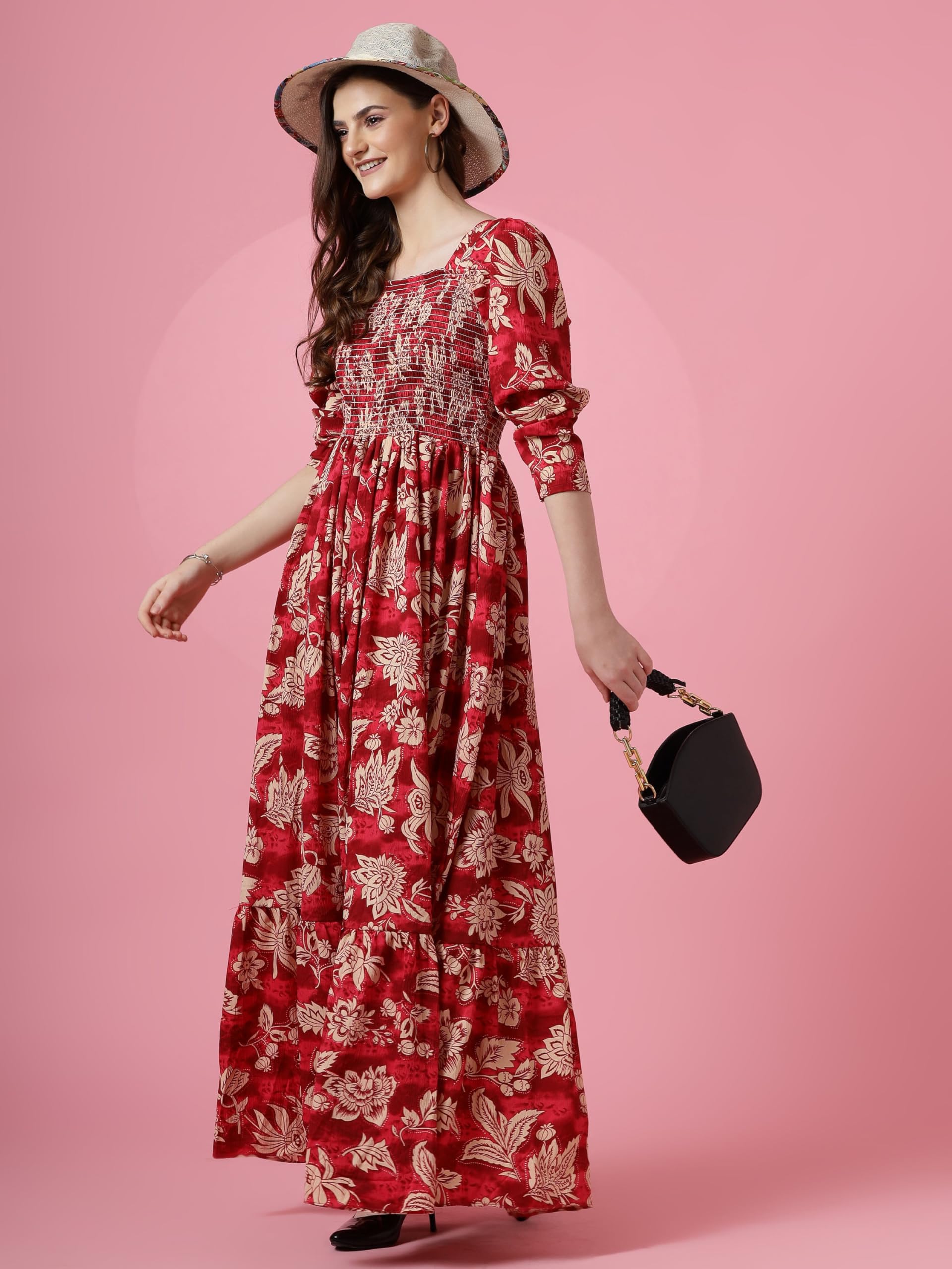 Sheetal Associates Women's Maxi Floral Print Crepe Regular Sleeves Casual Dress Red - Image 6