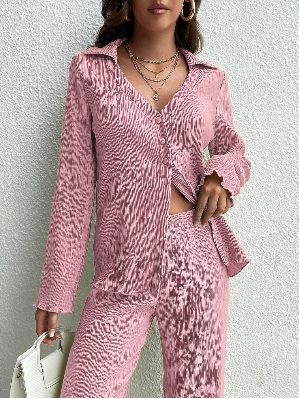 GRECIILOOKS Co Ord Set for Women | Co Ord Set for Women Stylish | Textured Co Ord Set for Women | Travel Co Ord Set for Women | Full Sleeve Women Co-ord Set - Image 2