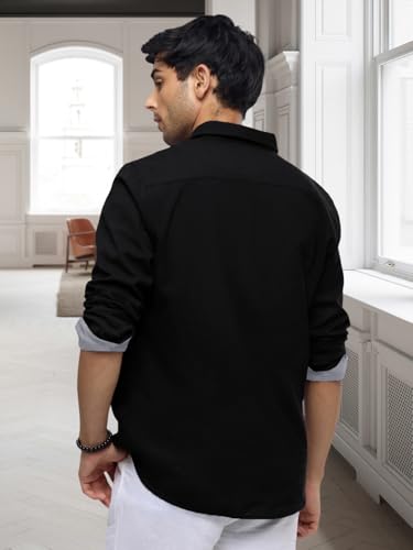 Pinkmint Casual Shirt for Men Stylish Men's Shirt Soild Regular Fit Long Sleeve Formal Wear Black - Image 5