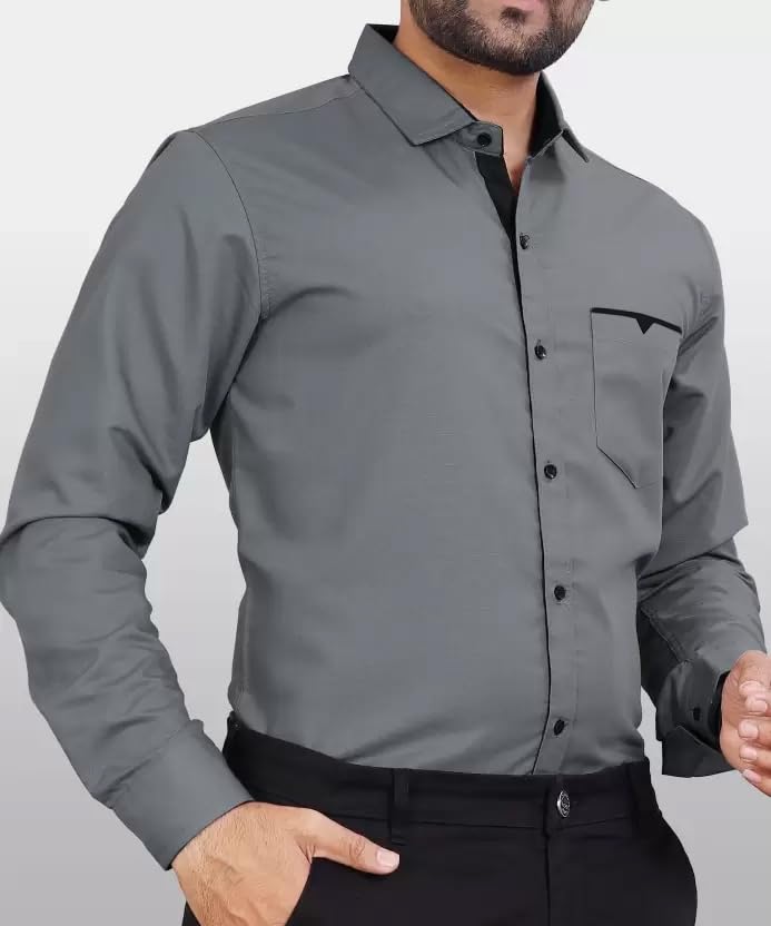 CB-COLEBROOK Men Regular Fit Solid Spread Collar Casual Shirt (Large, Cadet Grey) - Image 7