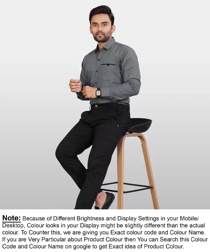 CB-COLEBROOK Men Regular Fit Solid Spread Collar Casual Shirt (Large, Cadet Grey) - Image 4