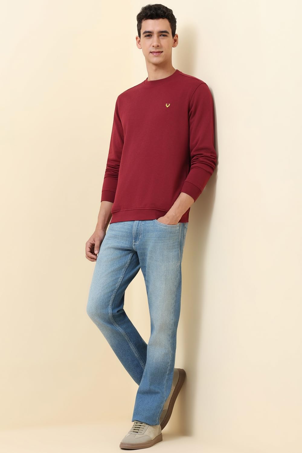 Allen Solly Men's Crew Neck Sweatshirt (ASSTQRGF567956_Maroon_M) - Image 2