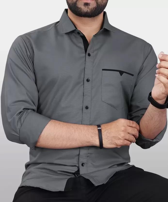 CB-COLEBROOK Men Regular Fit Solid Spread Collar Casual Shirt (Large, Cadet Grey) - Image 6